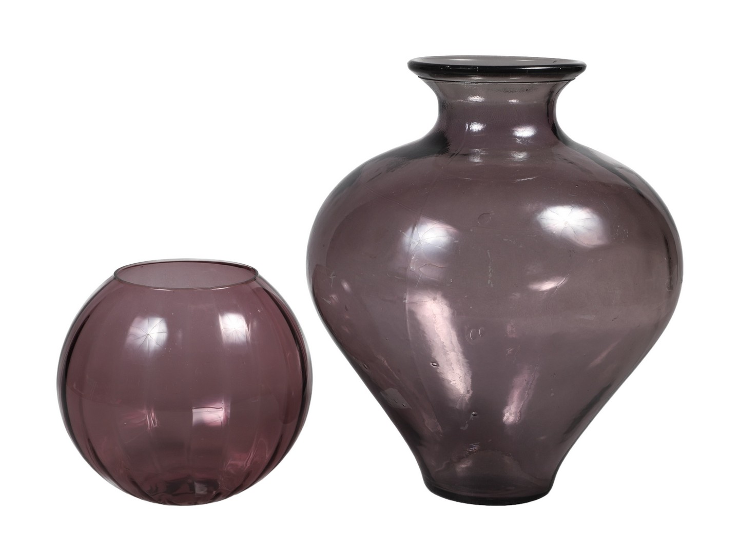 (2) Amethyst glass vases, c/o mold blown