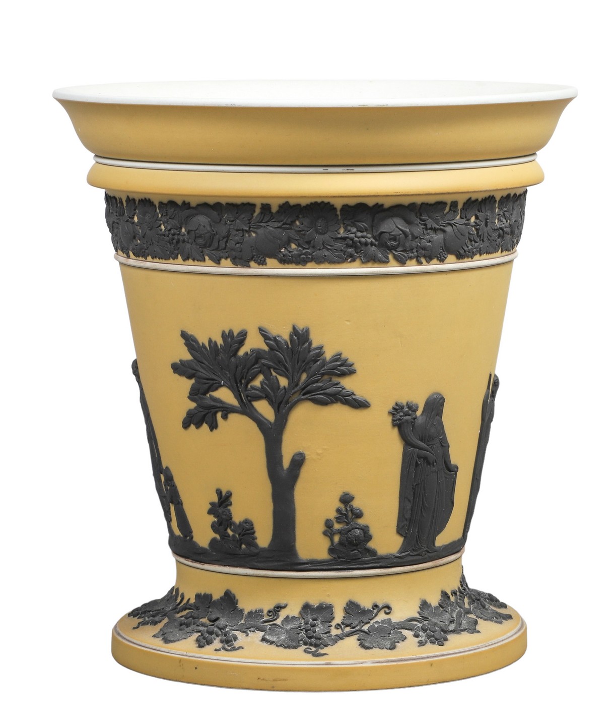 Wedgwood porcelain vase, black on yellow