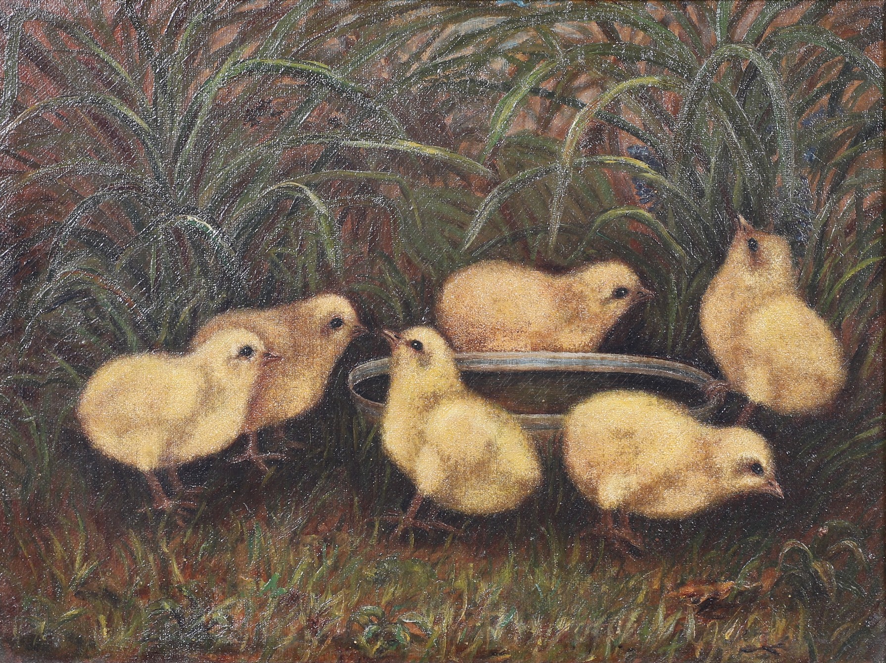 19th c Painting of Baby Chicks,