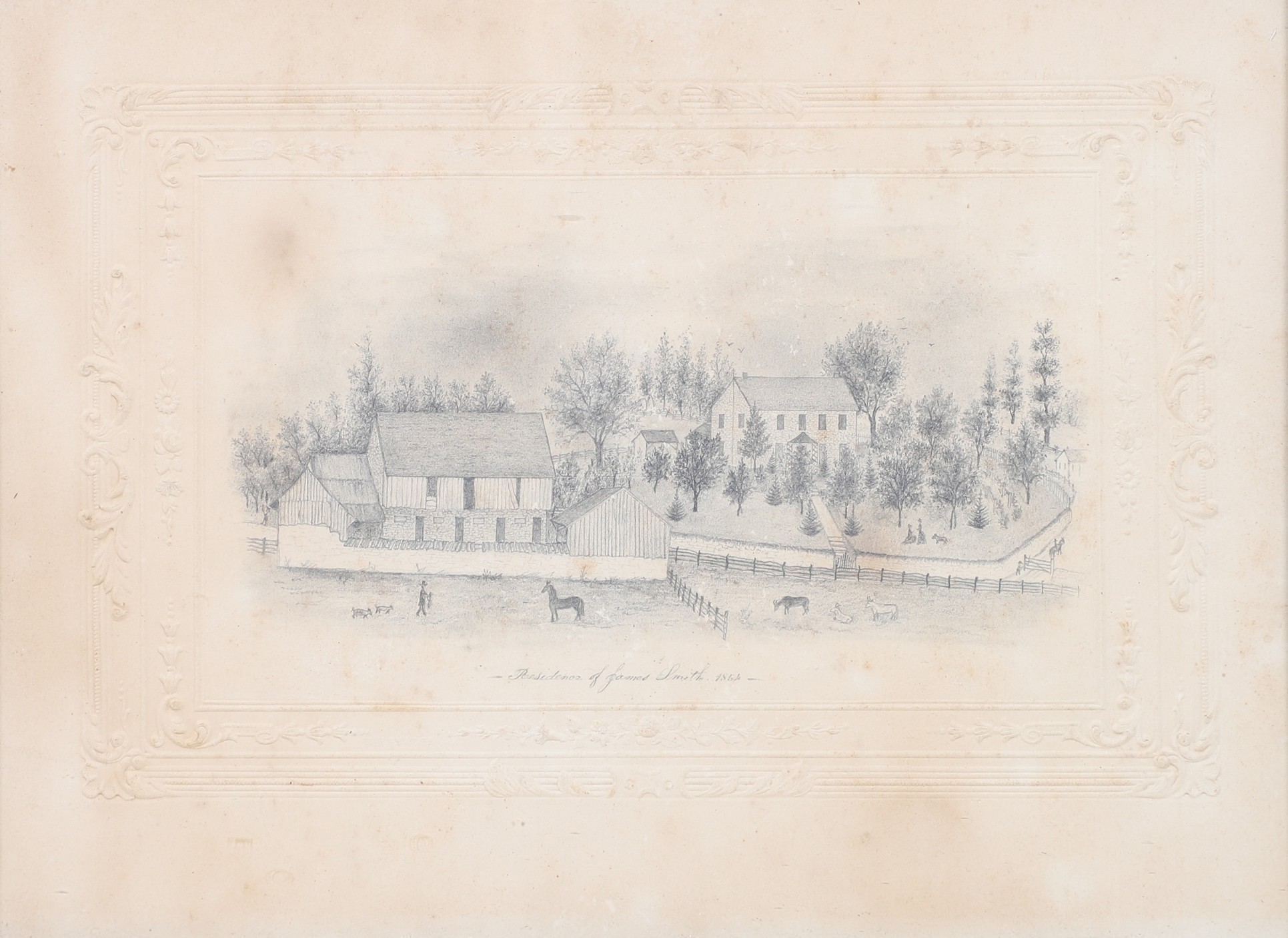 1854 American Folk Art Sketch of a Home