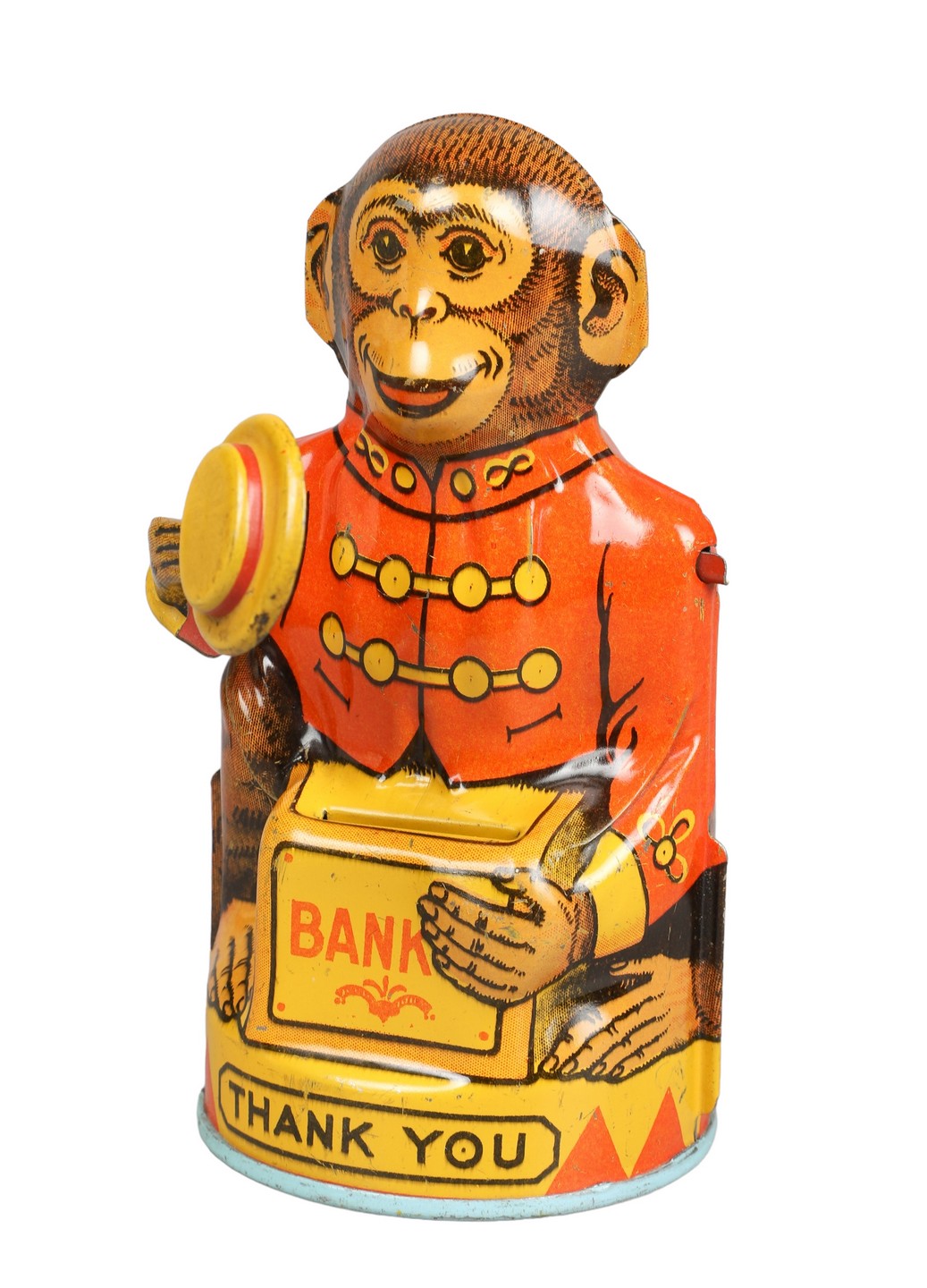 J Chein Tin Litho Monkey Tips Hat