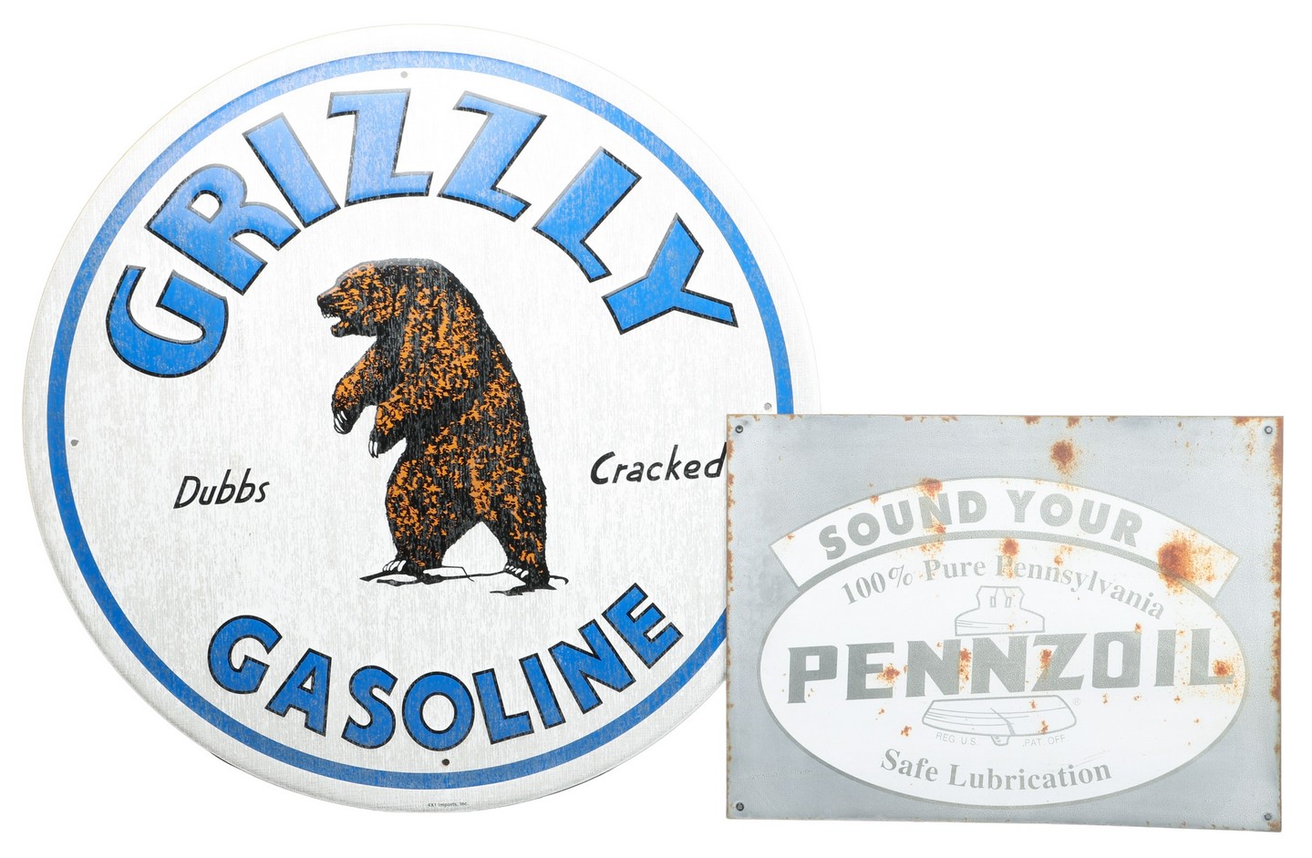 Grizzly Gasoline Embossed Tin Advertising