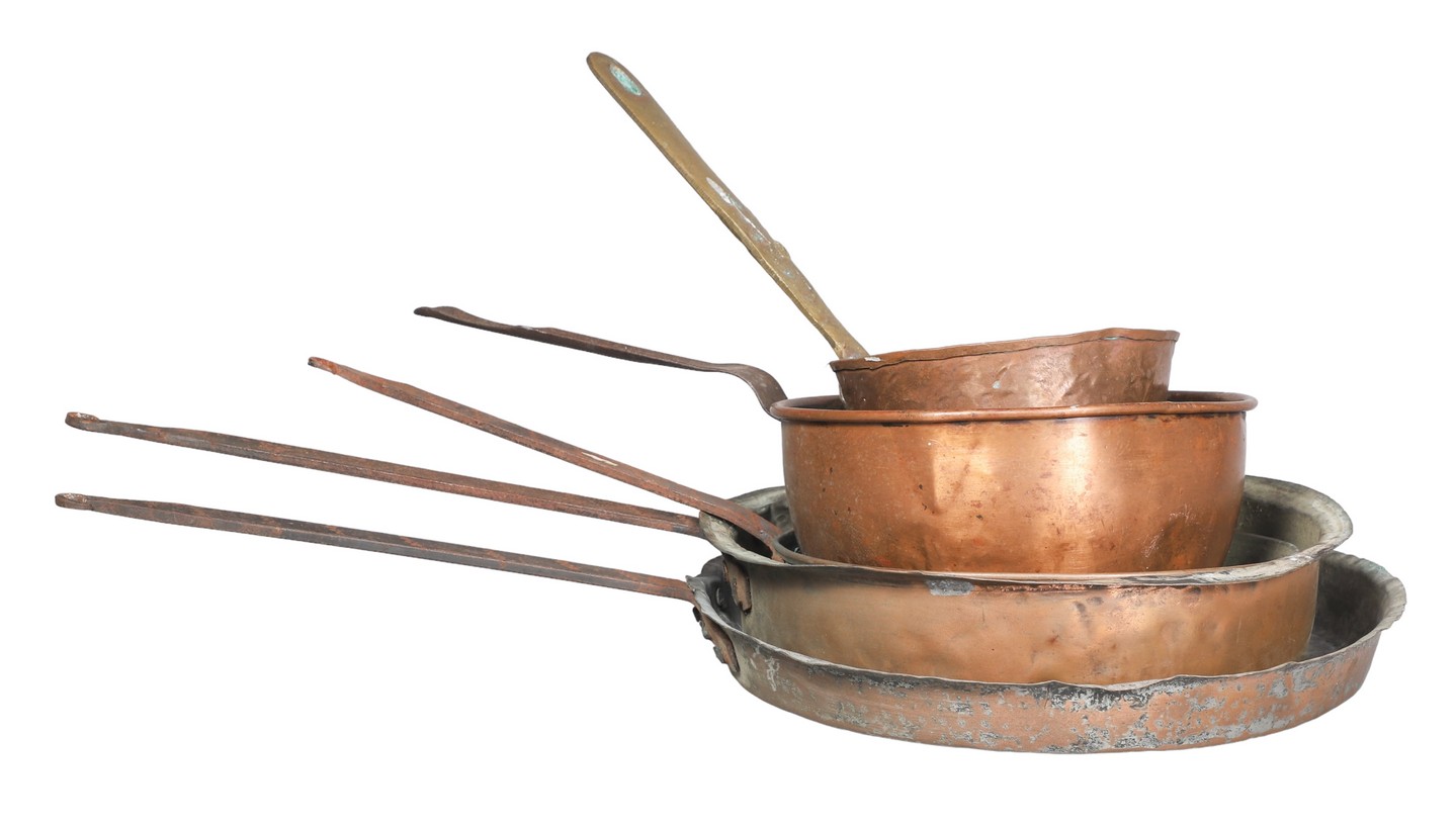  5 Vintage copper pans c o 12 1 2  2e06a2