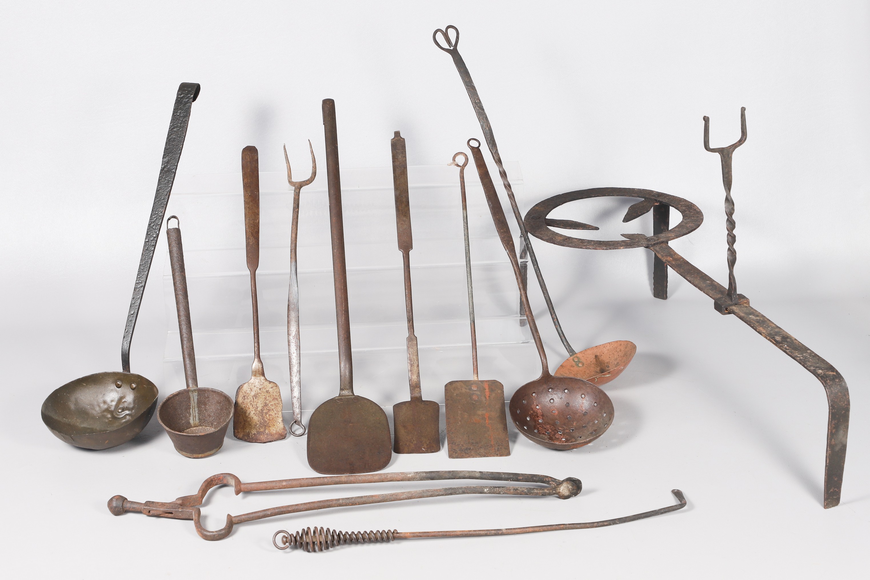 Lot of fireplace tools, c/o wrought