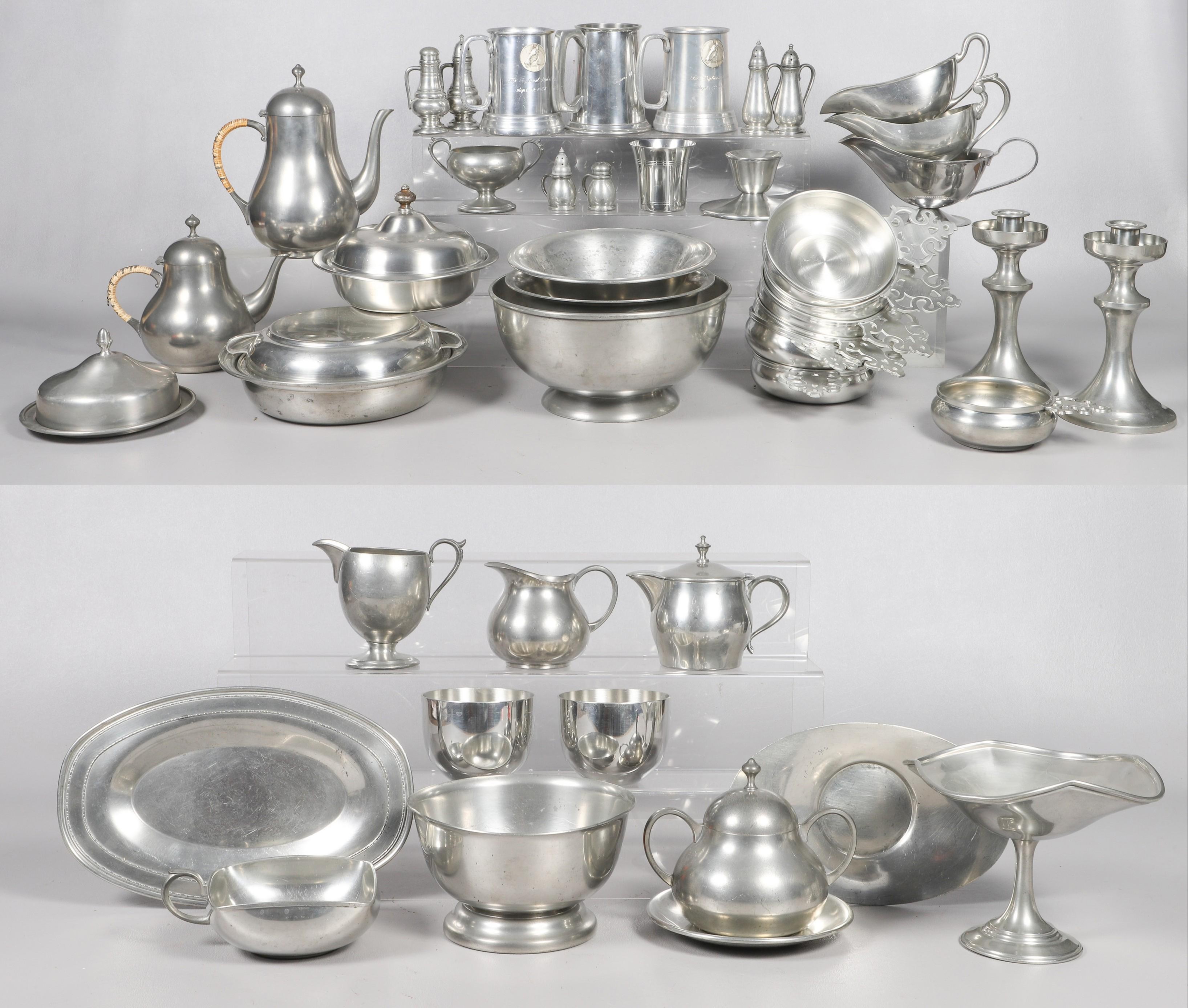 Oversized pewter table item grouping
