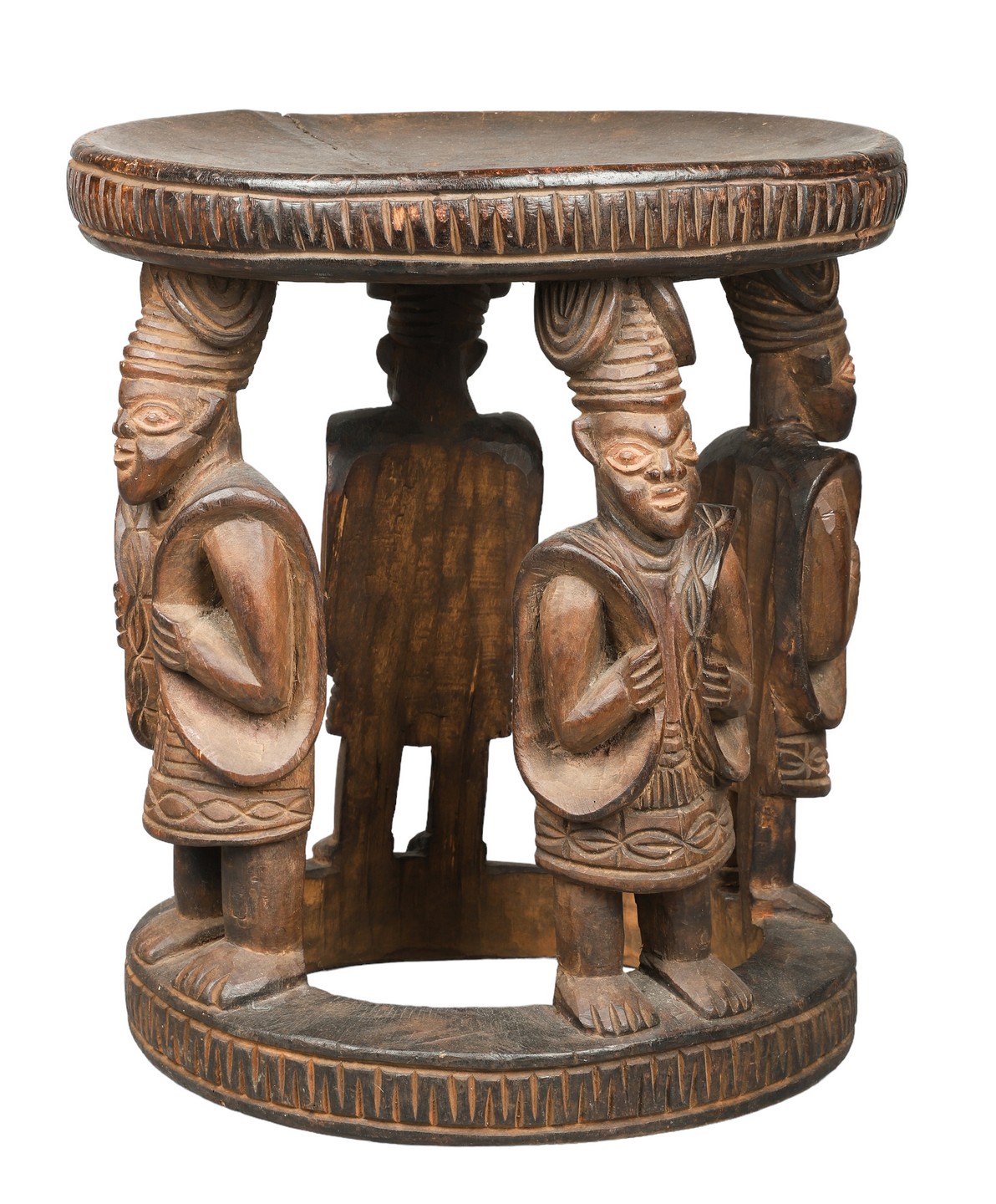 African carved wood figural stool,