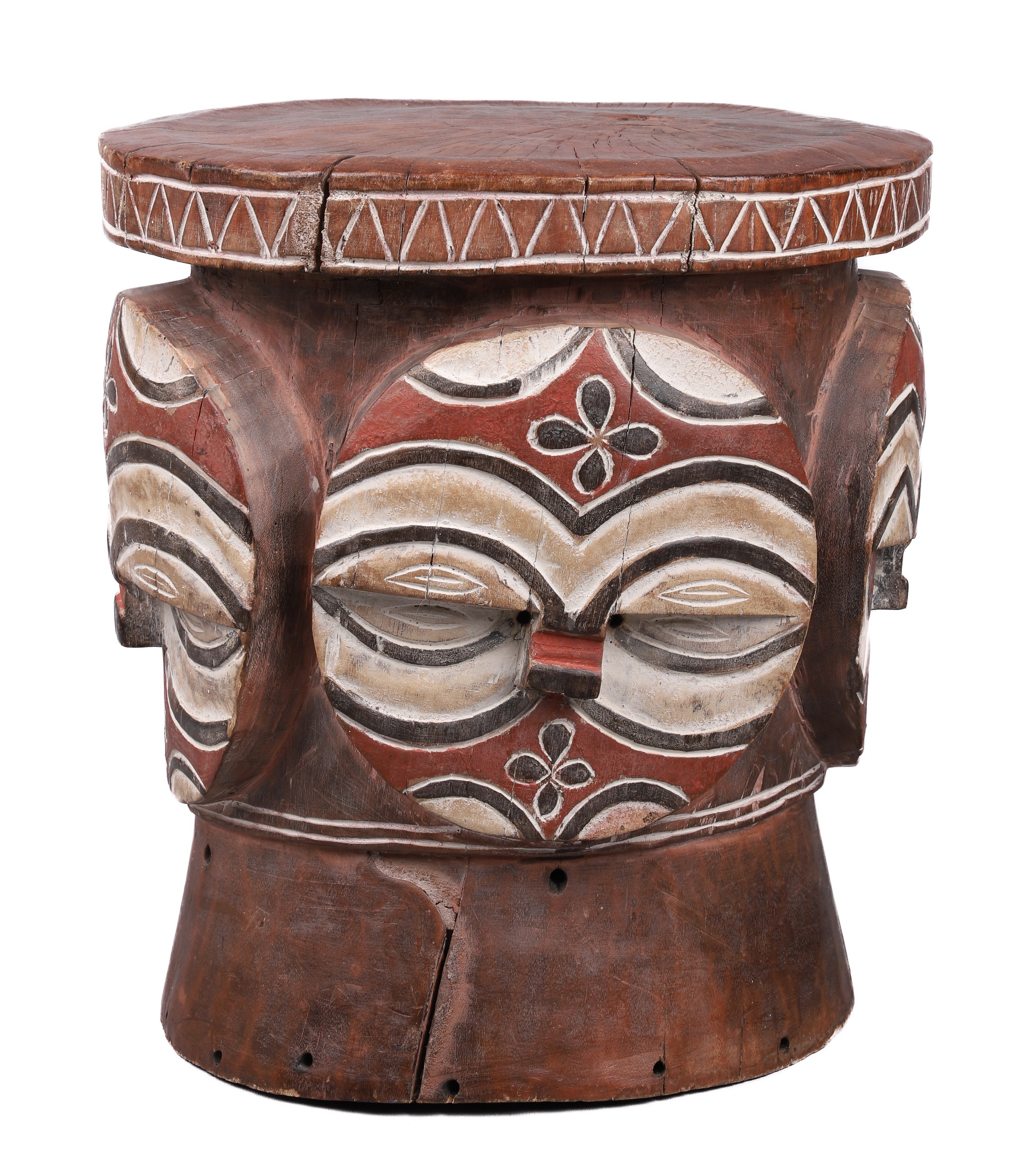 African carved wood stool, geometric