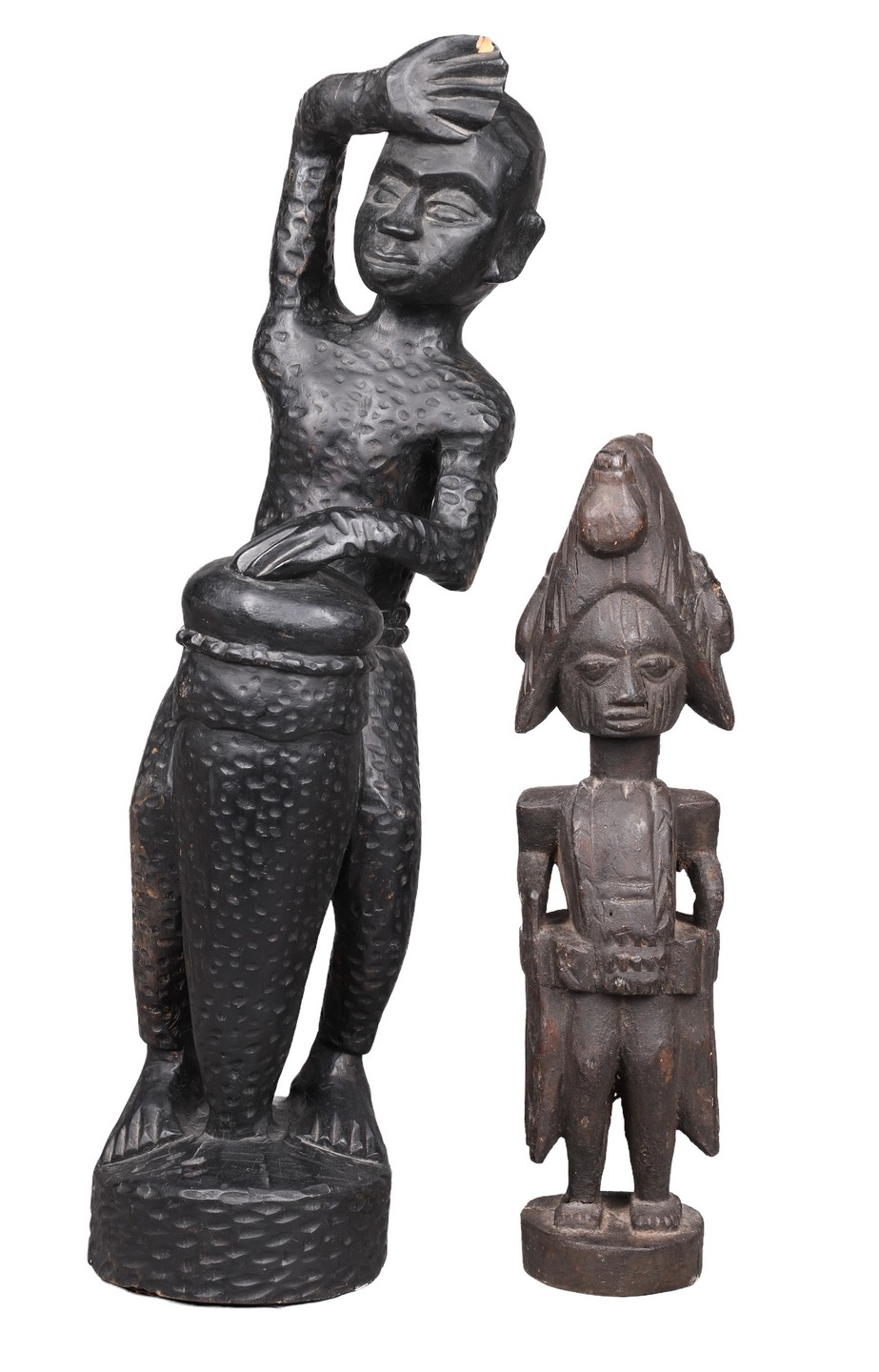 (2) African carved wood figures,