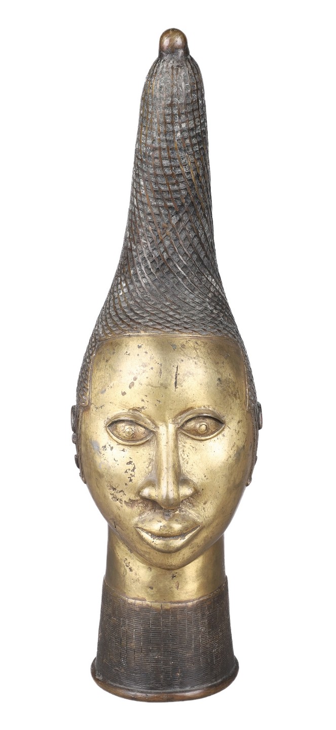 African Benin gilt bronze bust,