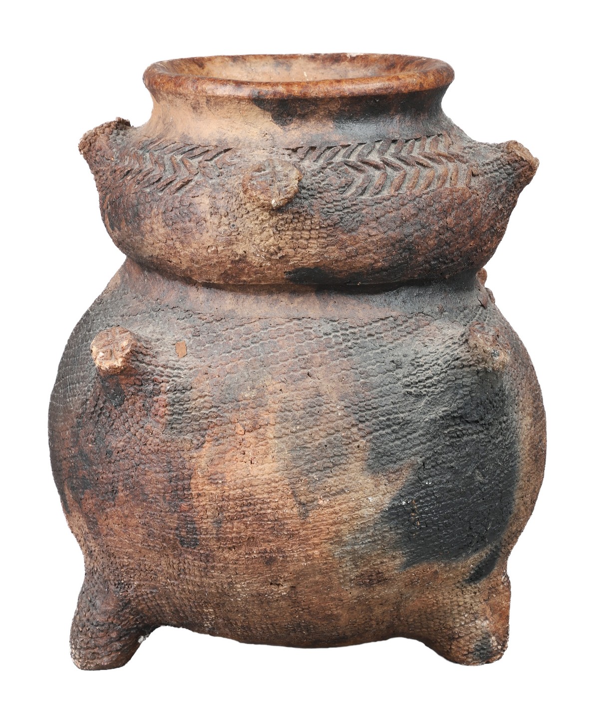 African primitive footed clay pot,