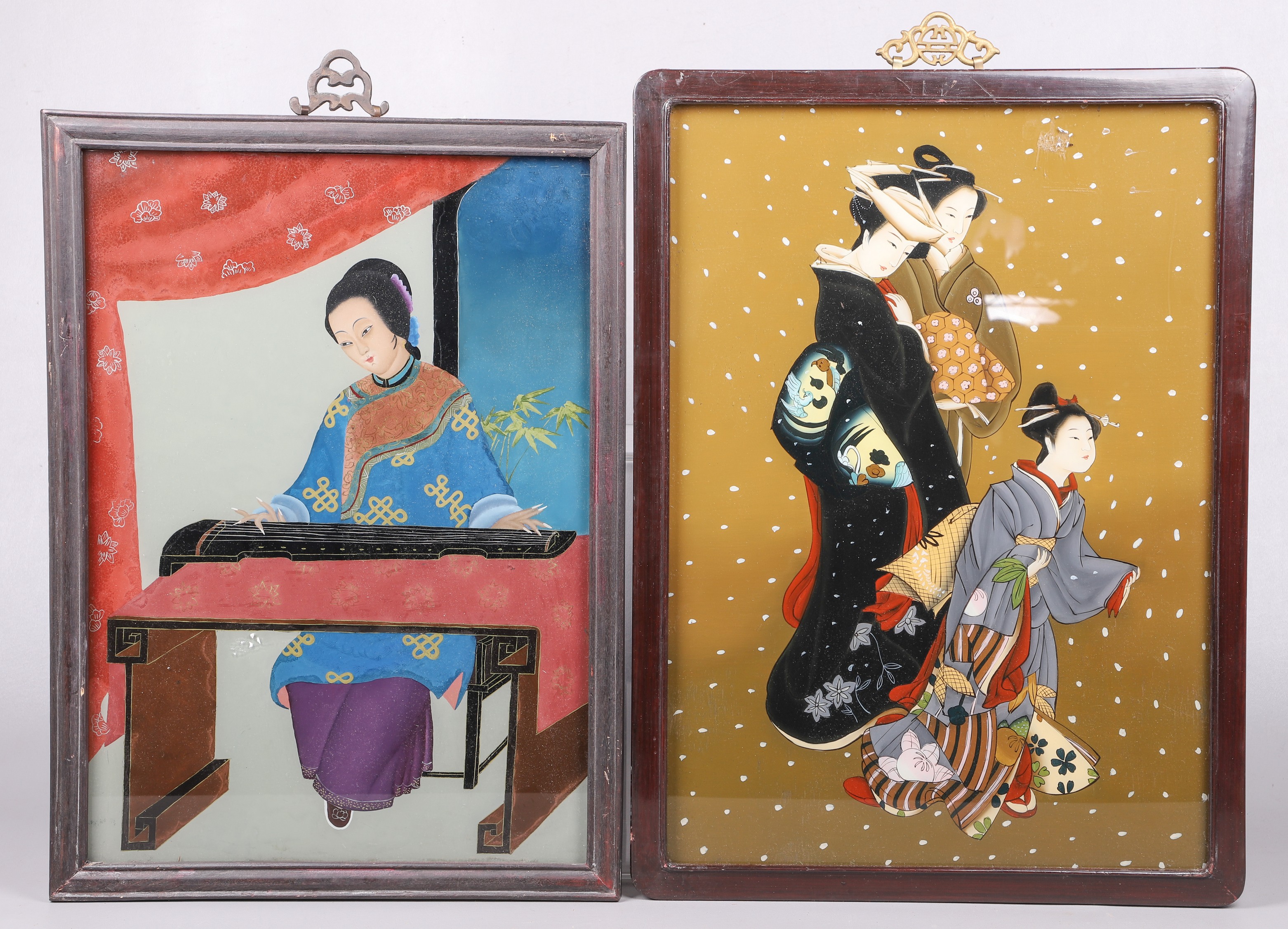 (2) Asian reverse paintings on glass,