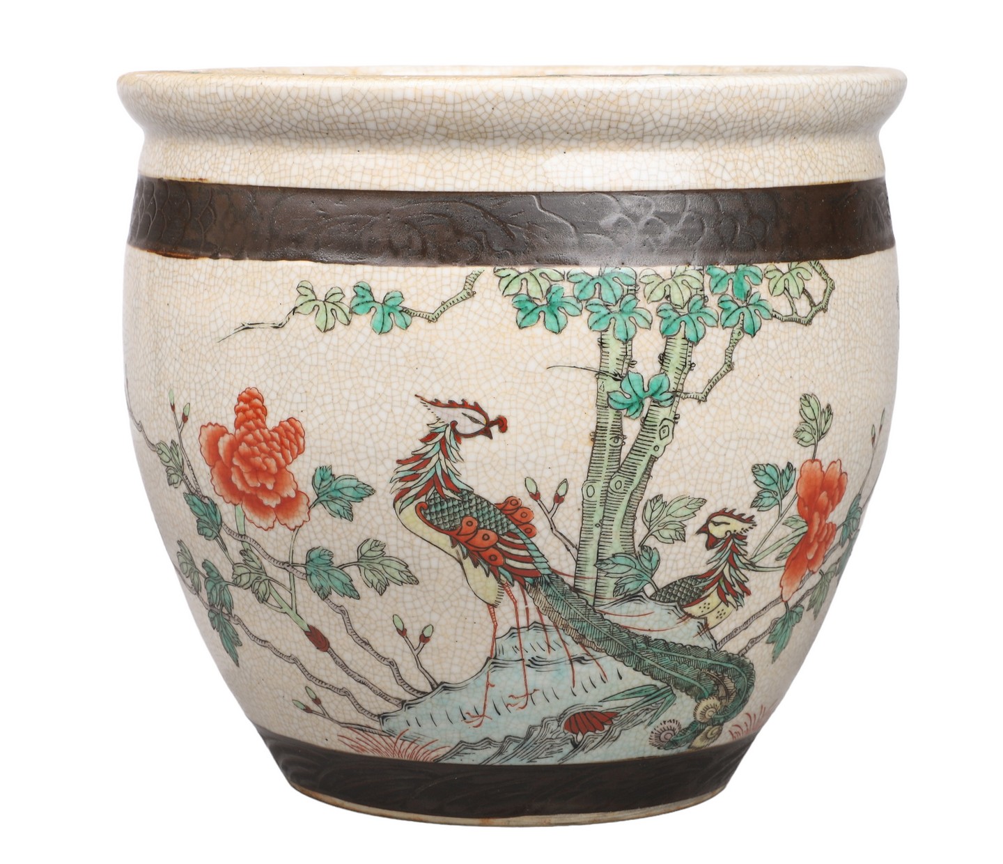 Chinese porcelain cache pot, exotic