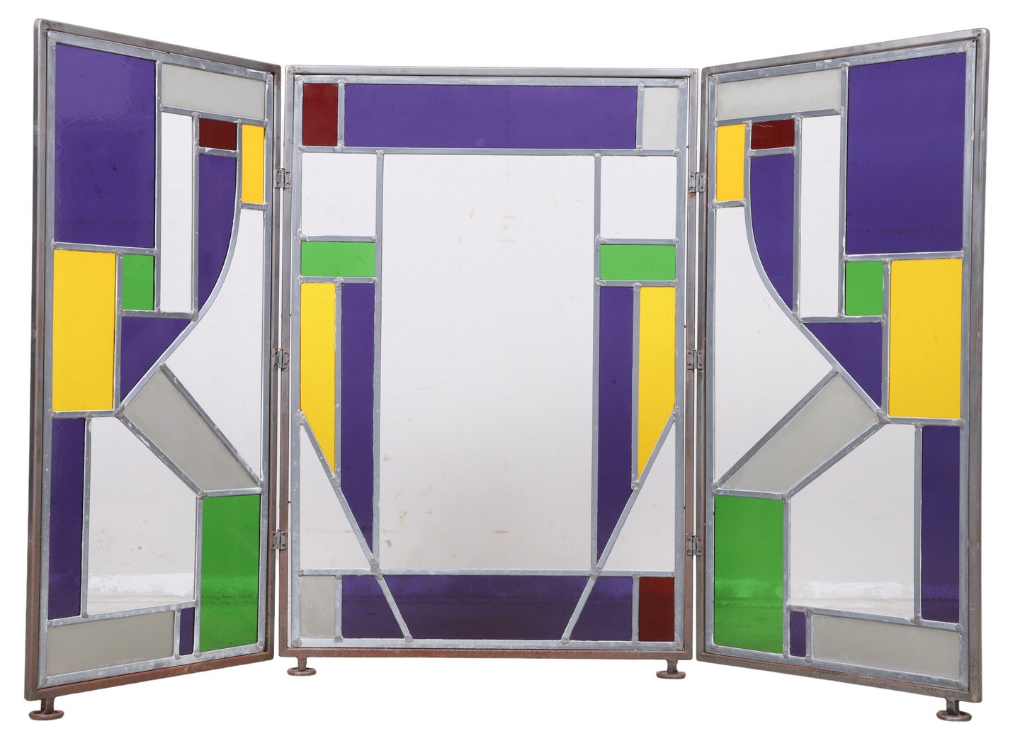 Stained glass 3-panel fireplace screen,