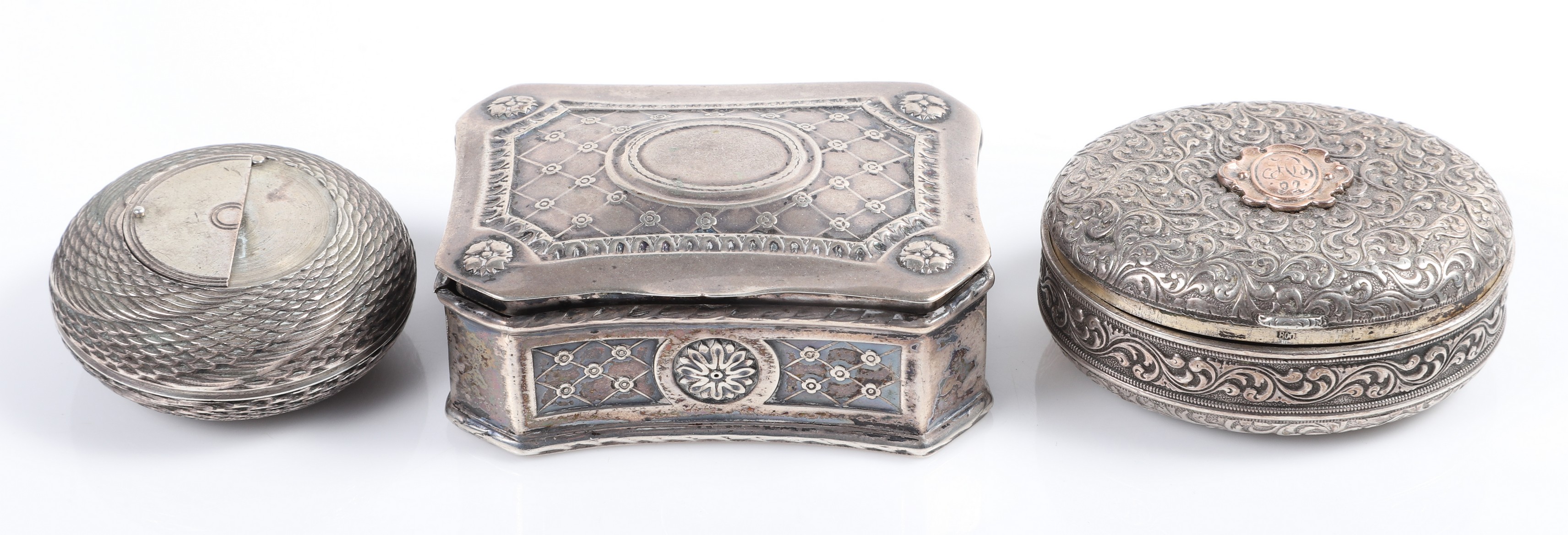 (3) Silver pill and scent boxes