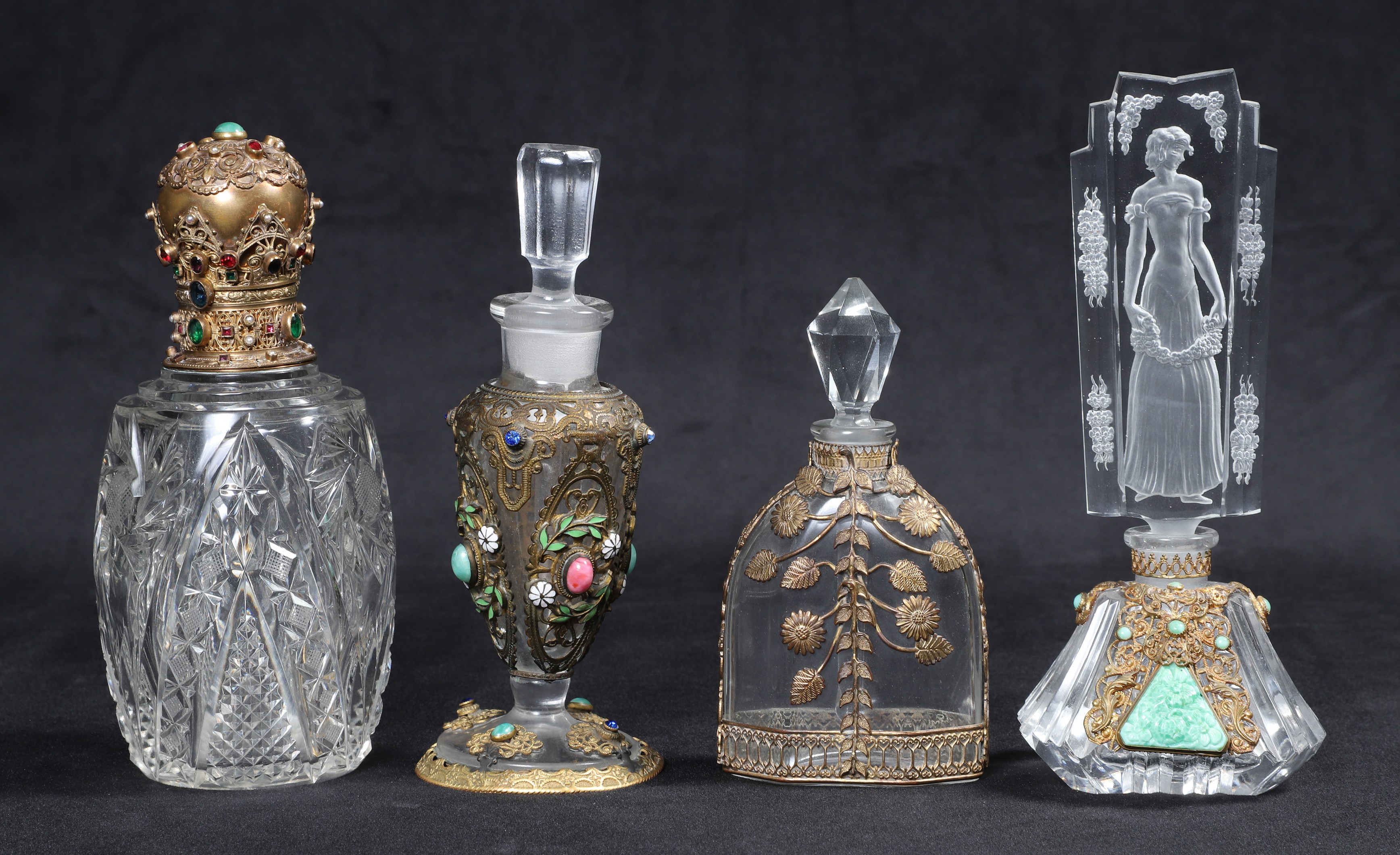 (4) Czech scent bottles to include cut