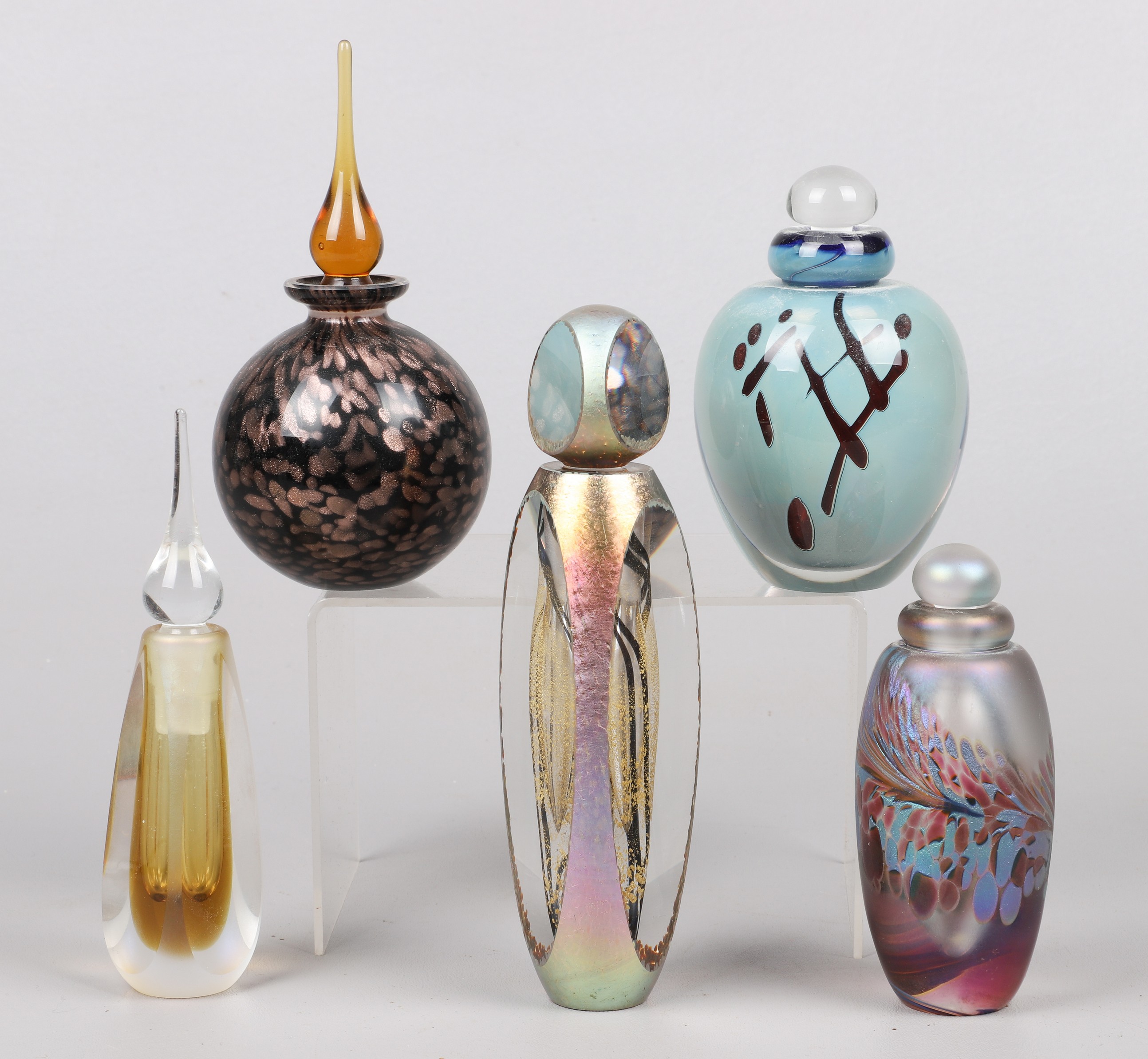 (5) Art glass scent bottles including
