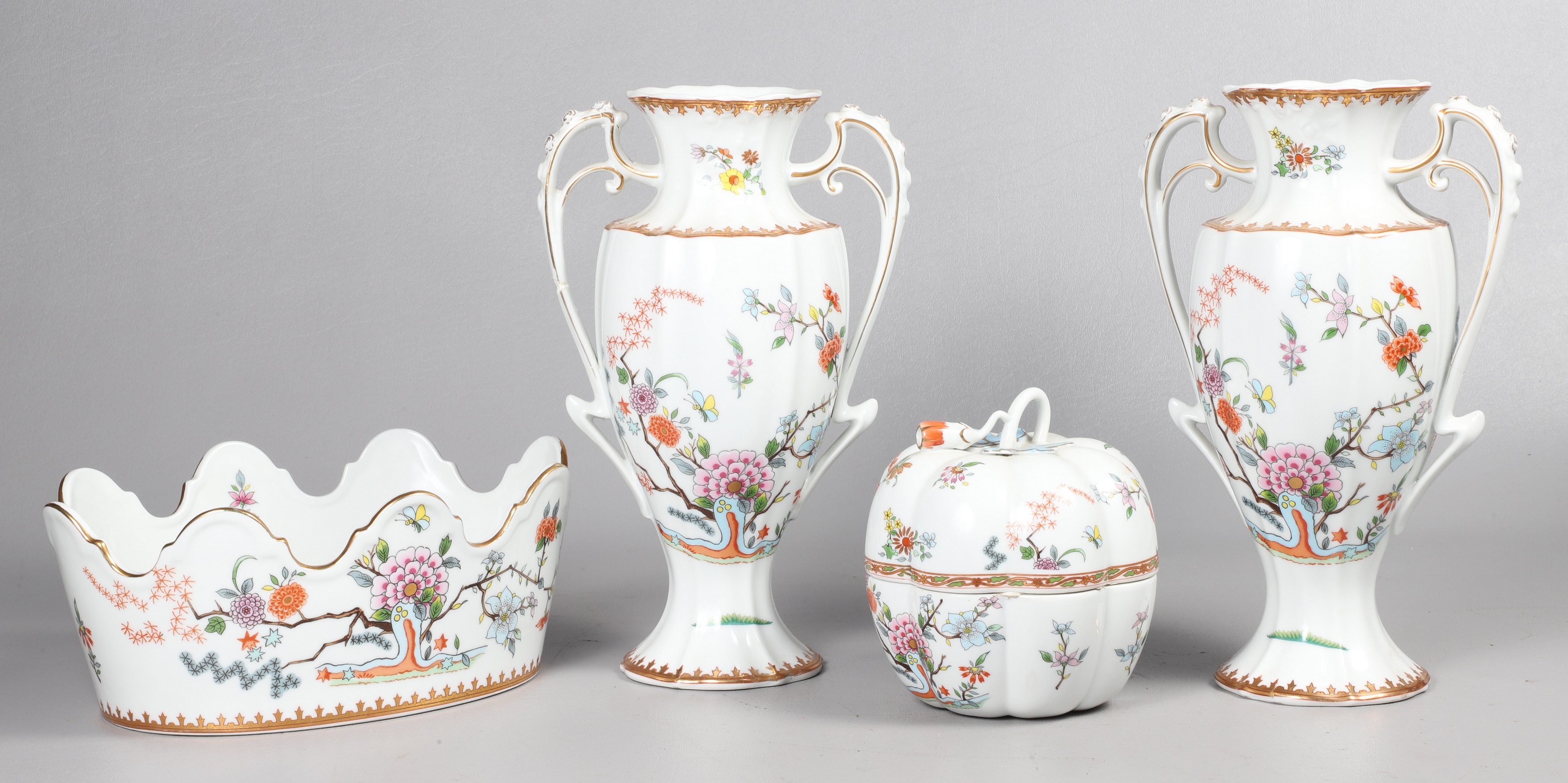 (4) Floral Porcelain Vases, Cachepot