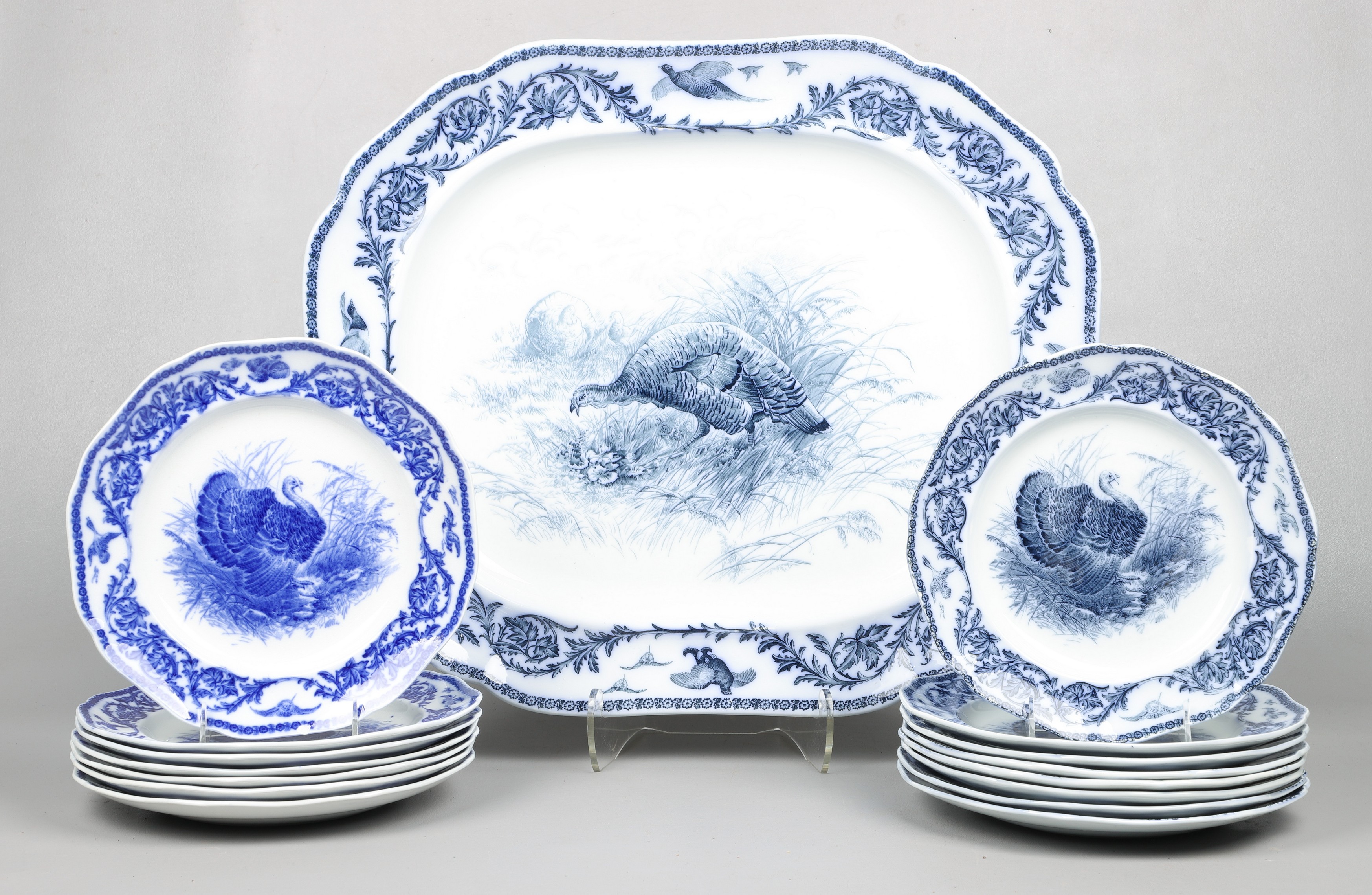 (16) Pcs Cauldon flow blue dinnerware,