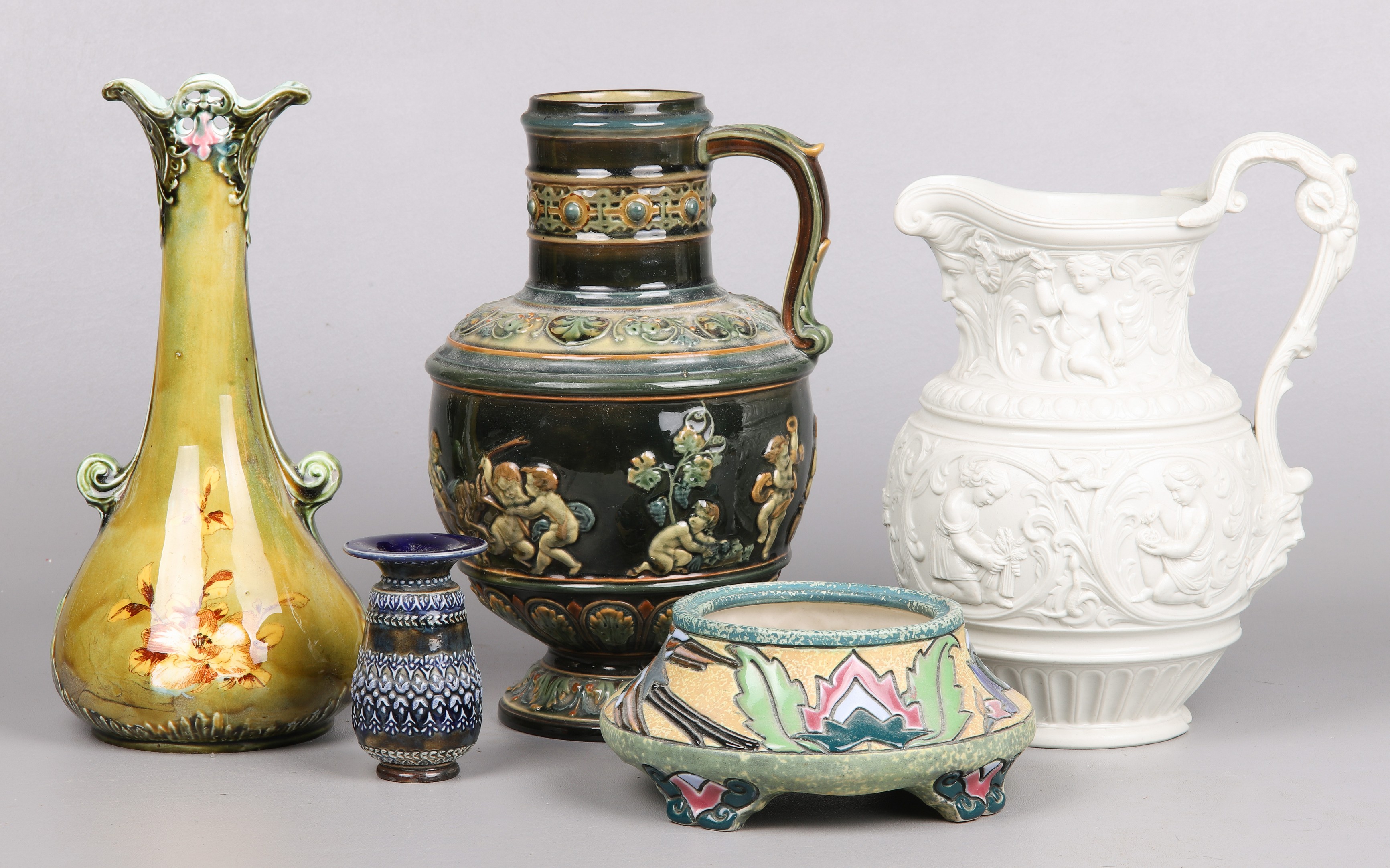 (5) Pottery vases and pitcher to