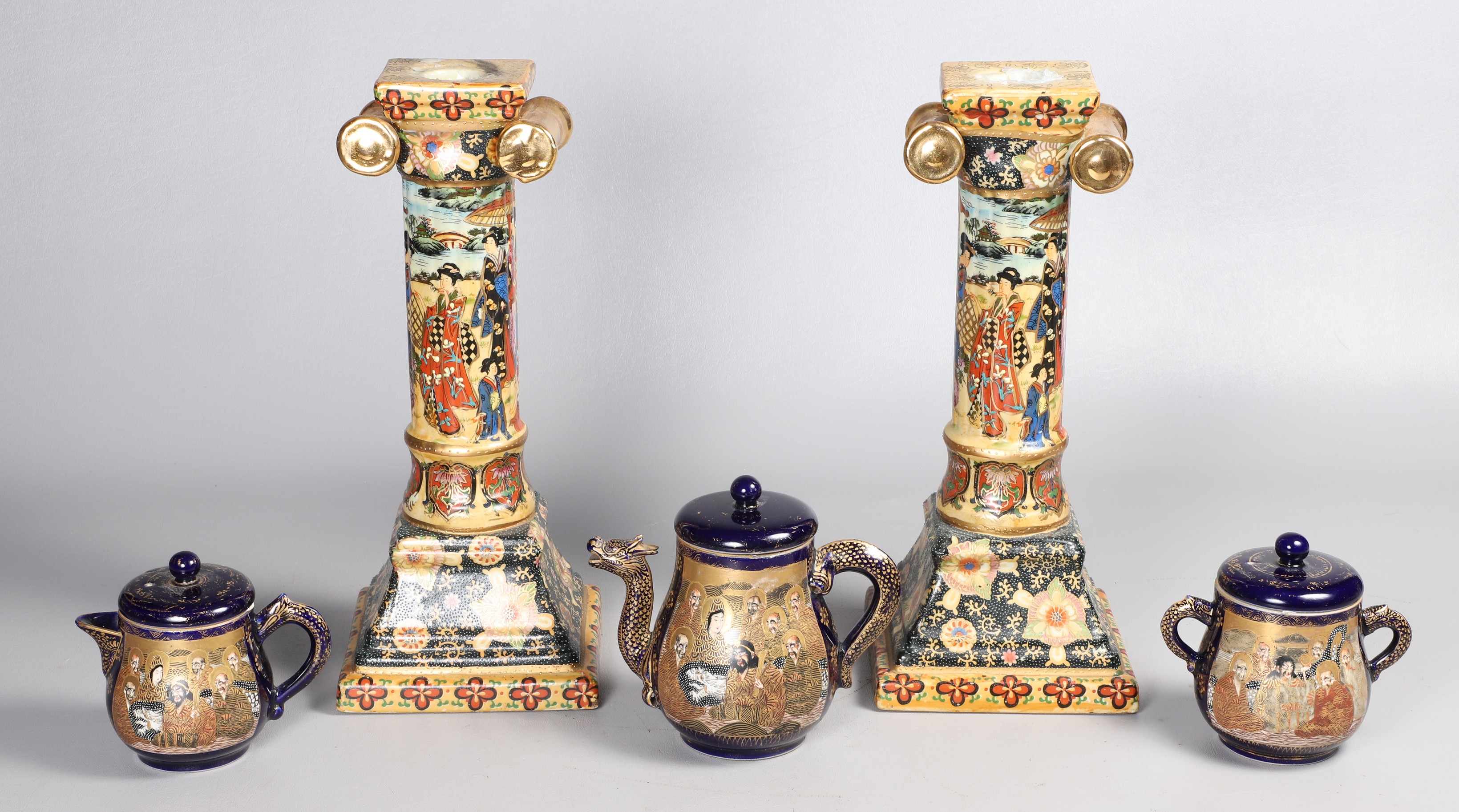 Satsuma tea set and candlesticks to