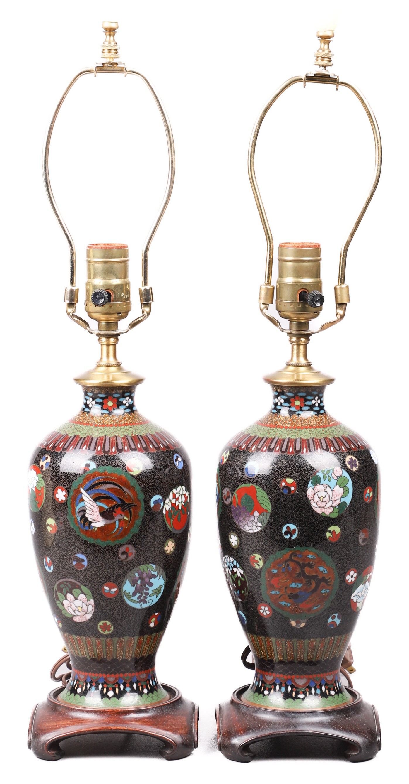 Pair of Japanese cloisonne vases,