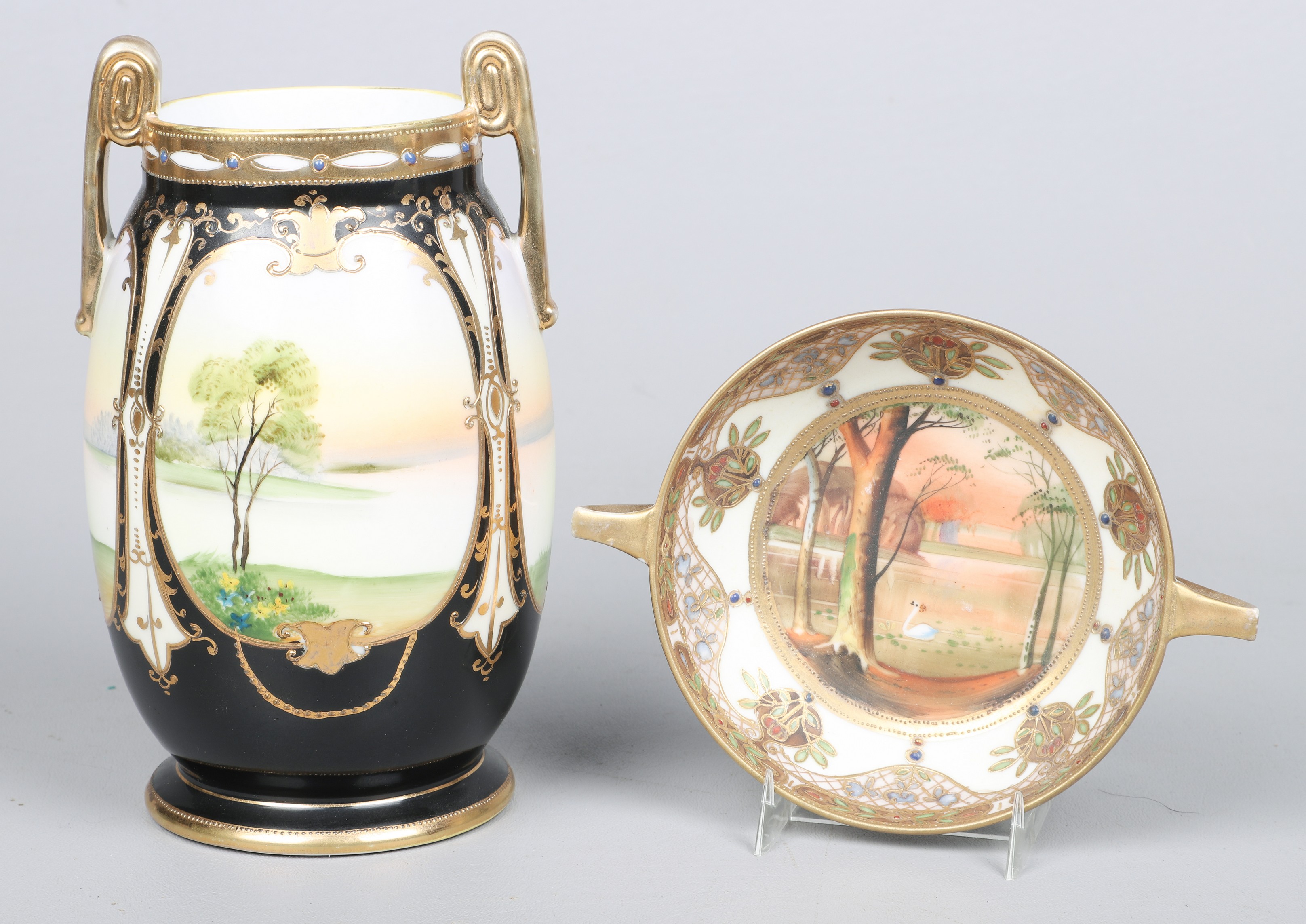 (2) Pcs Nippon porcelain, hand painted