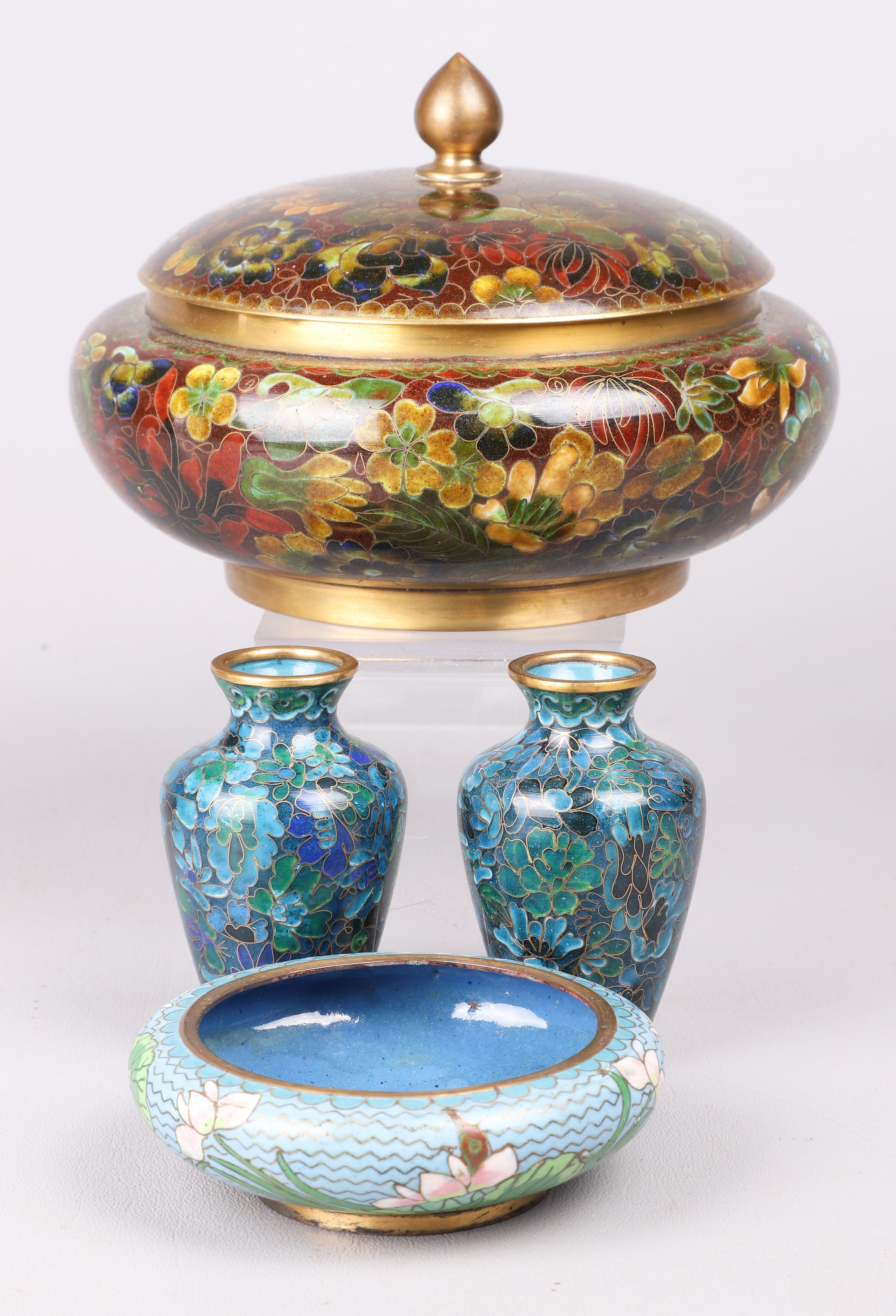 (4) Pcs Chinese cloisonne, unmarked,