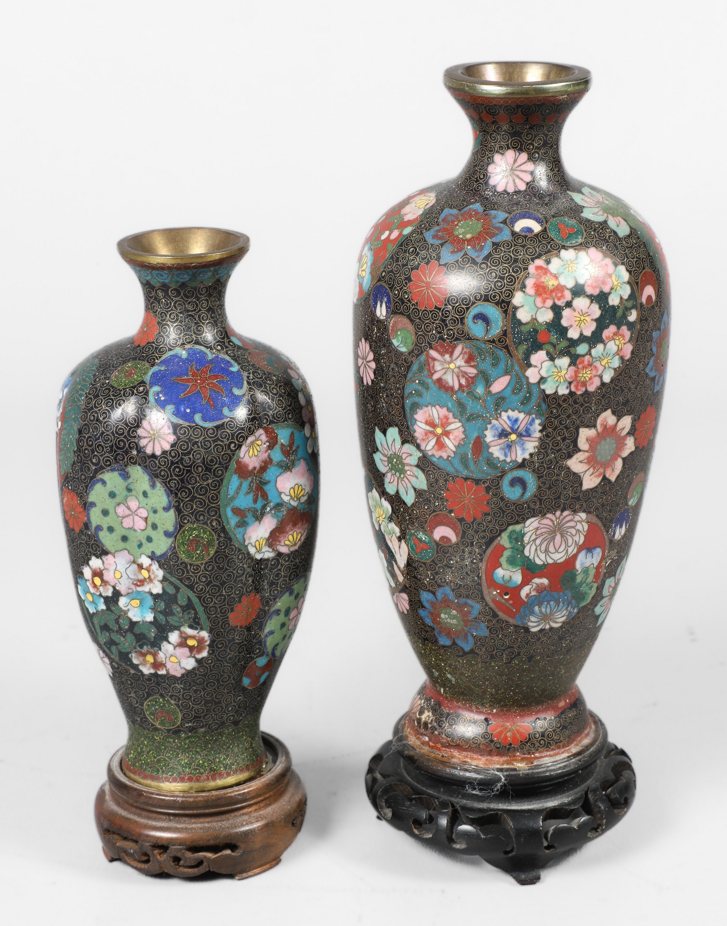 (2) Japanese cloisonne enamel vases,