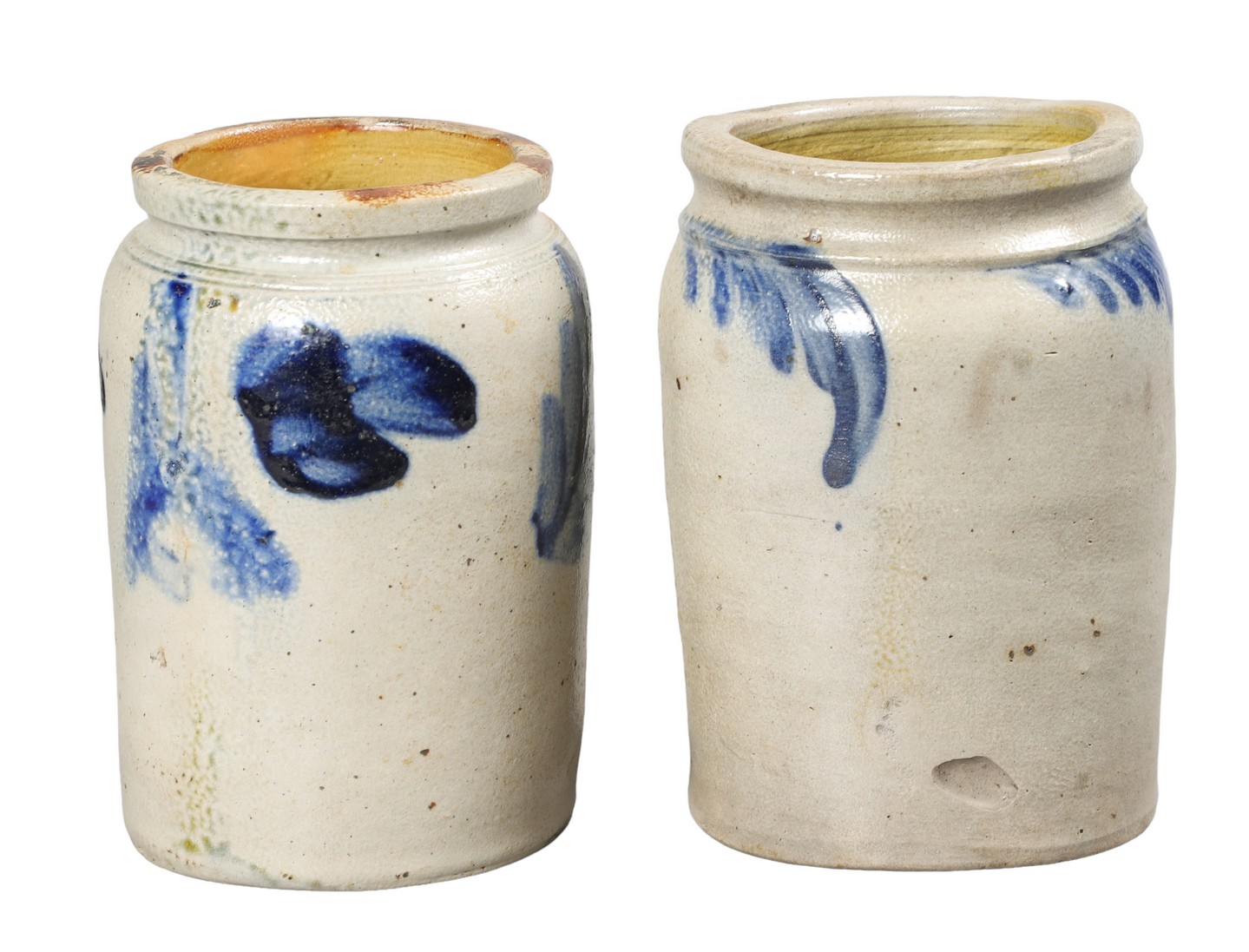 (2) Blue Decorated Stoneware Fruit Jars,