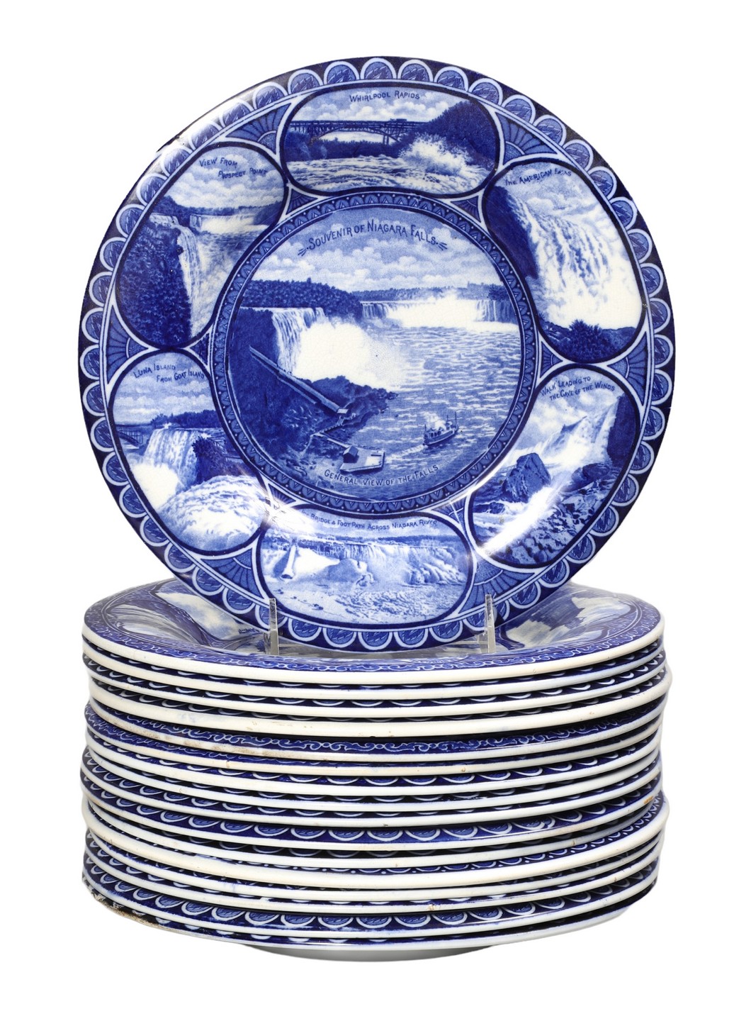 (17) Souvenir Blue Transfer Plates,