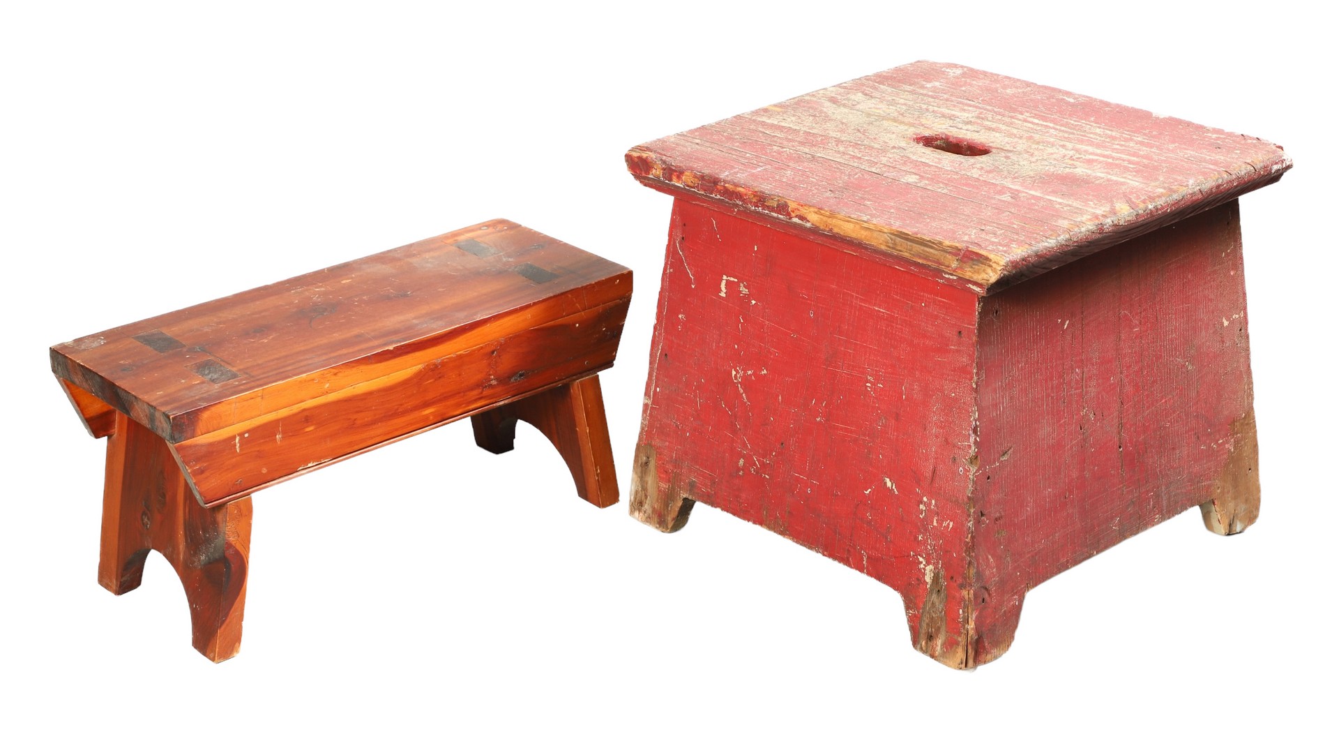 (2) Wood stools, c/o cedar mortise