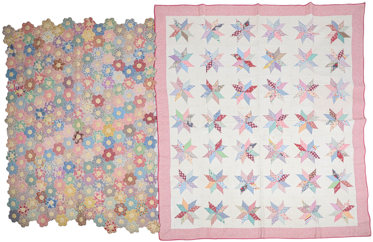 (2) Mid 20th c quilts, star and