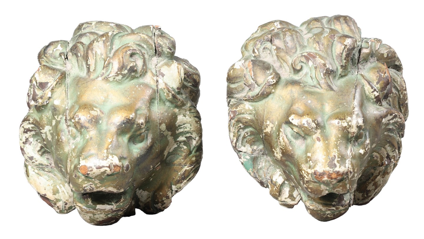 Pair of carved wood lion head wall 2e091a