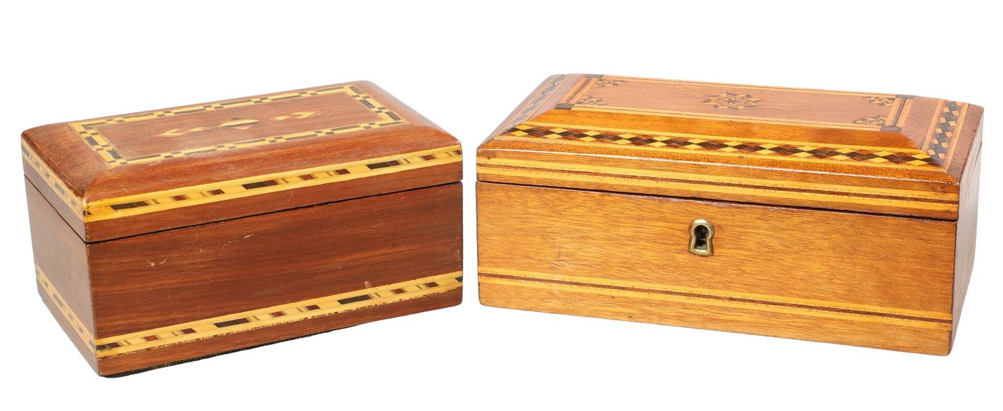  2 American inlaid wood humidors  2e0927