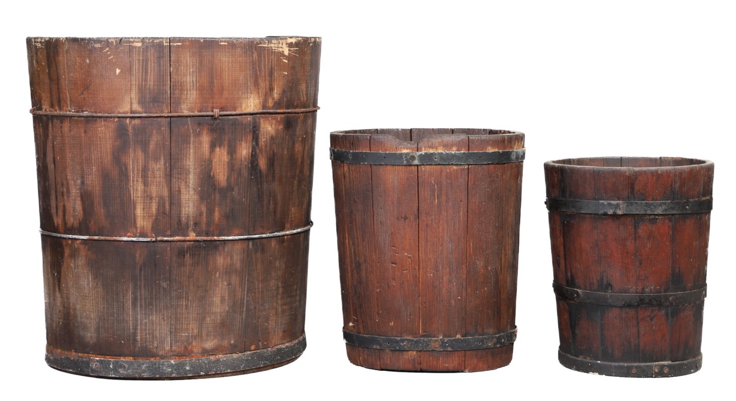  3 Wood buckets and bin to include 2e0921