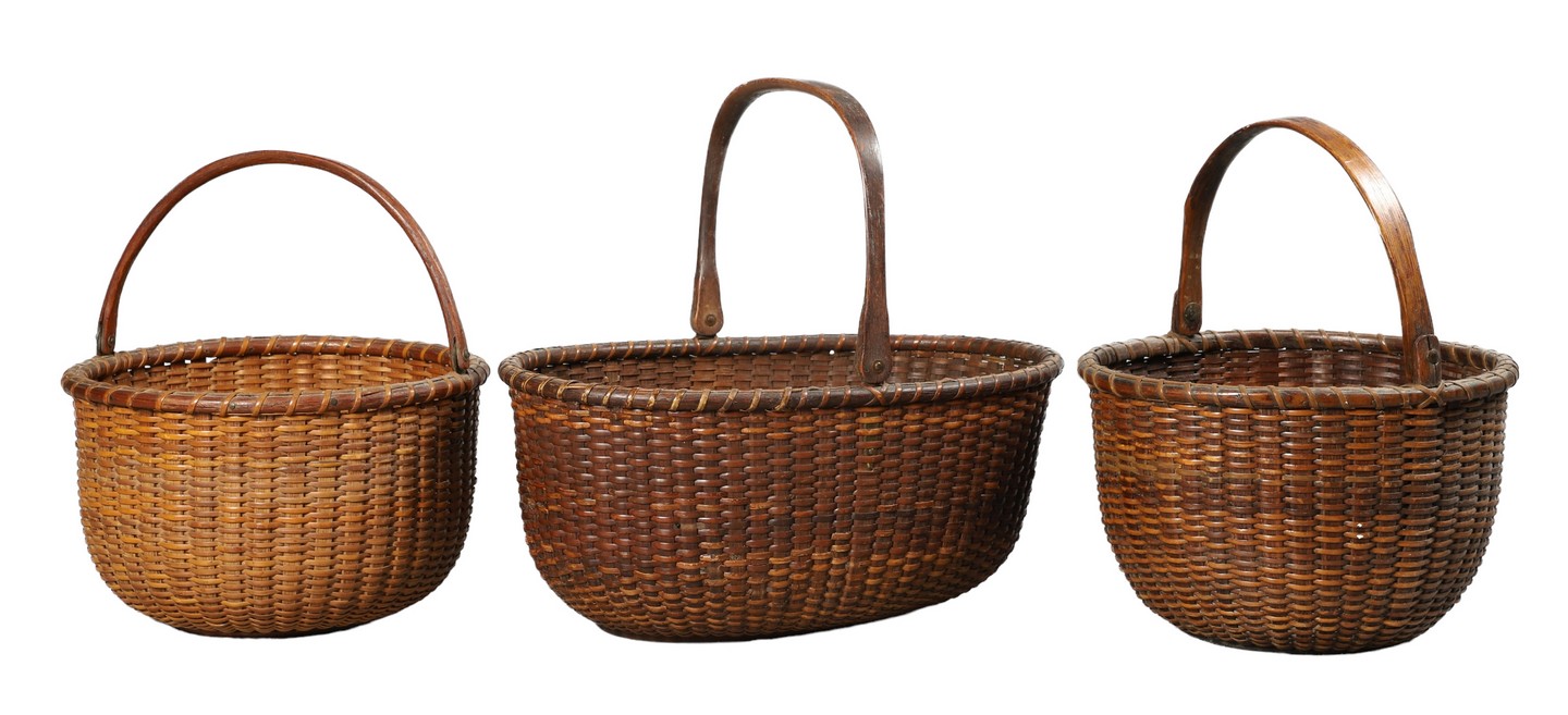 (3) Round and oval Nantucket baskets