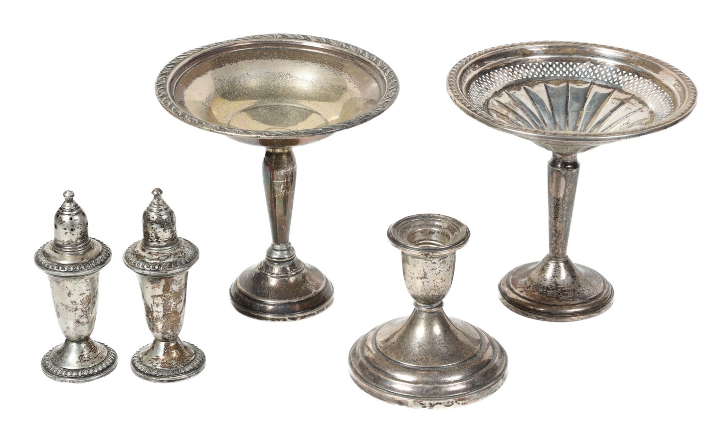 (5) Sterling Compotes, Shaker,