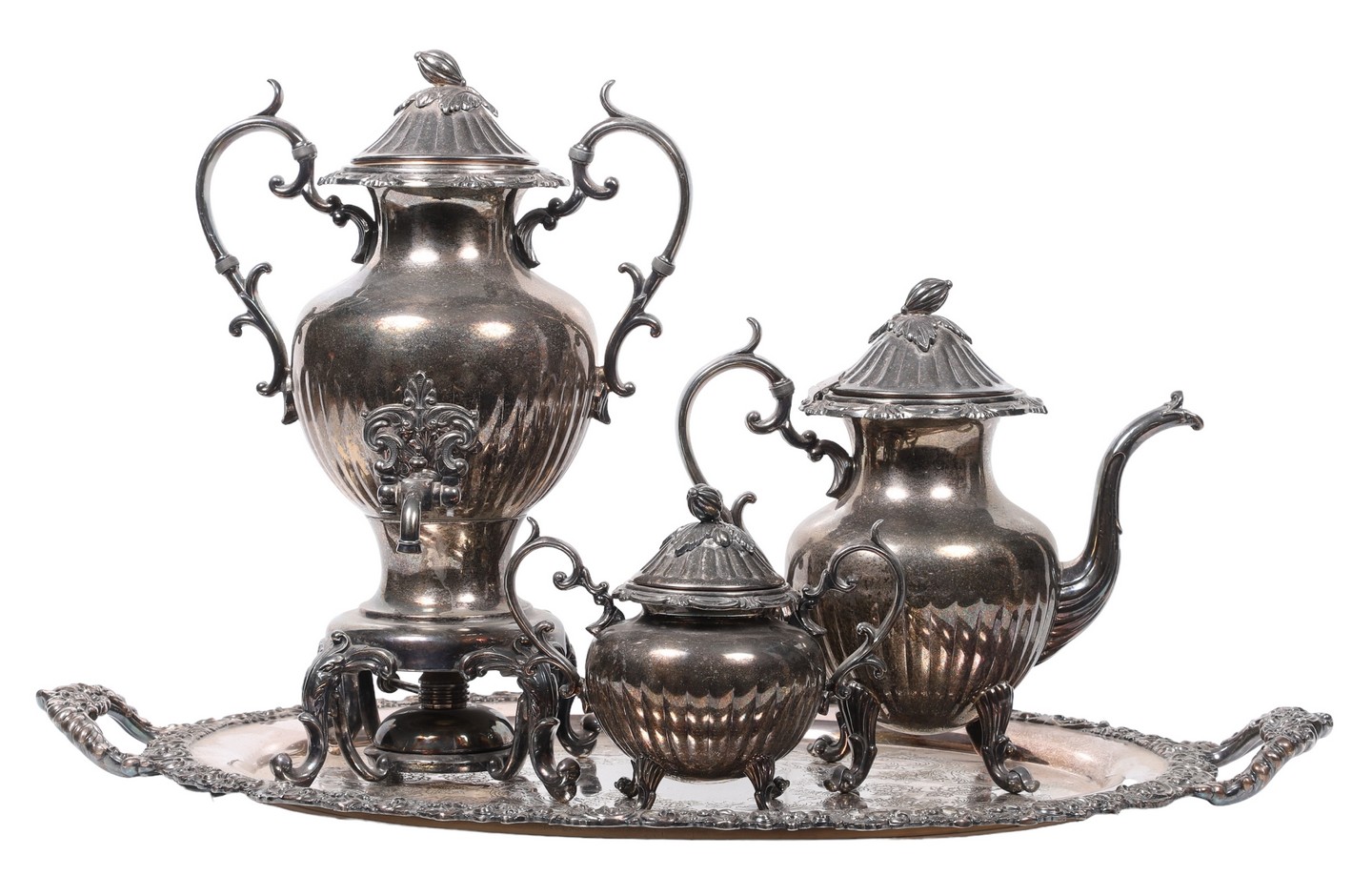 Assembled silverplate tea set to include