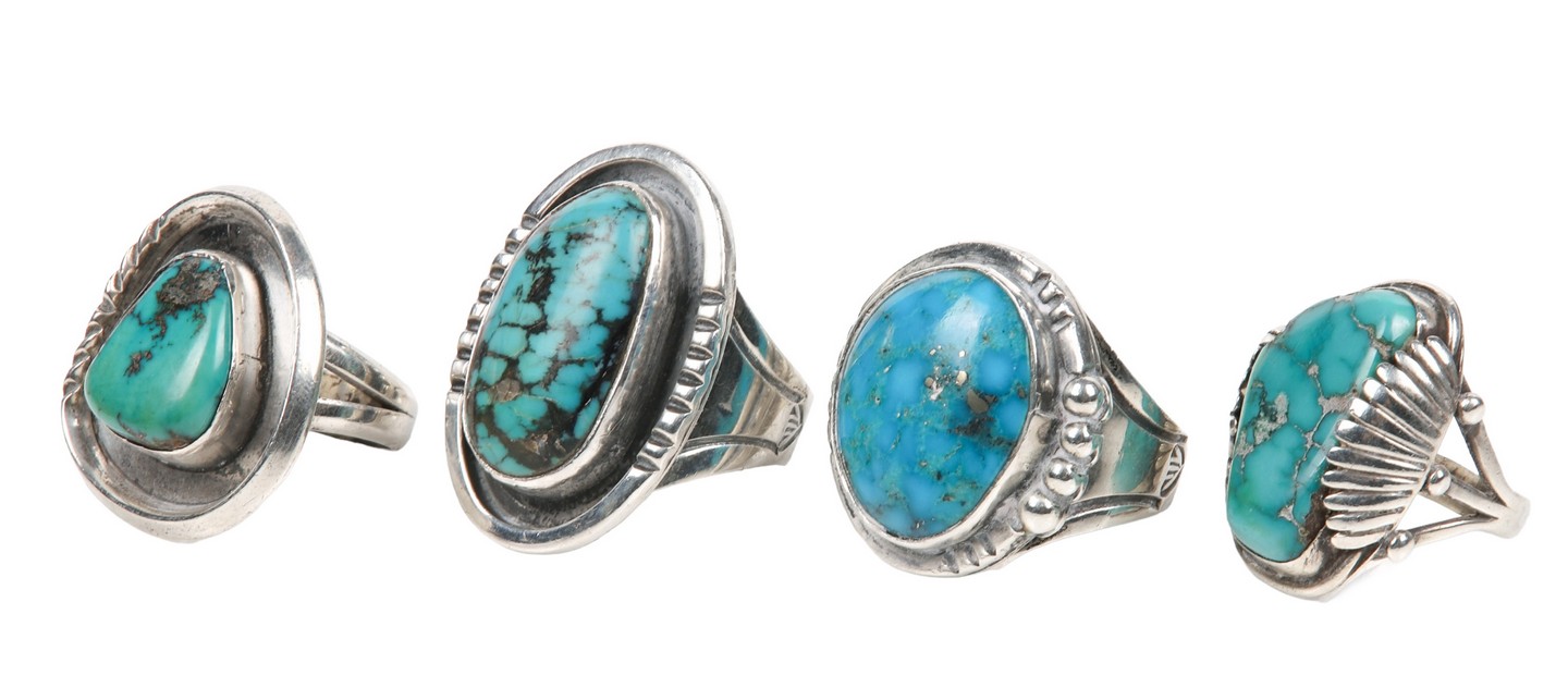 (4) Turquoise and sterling rings