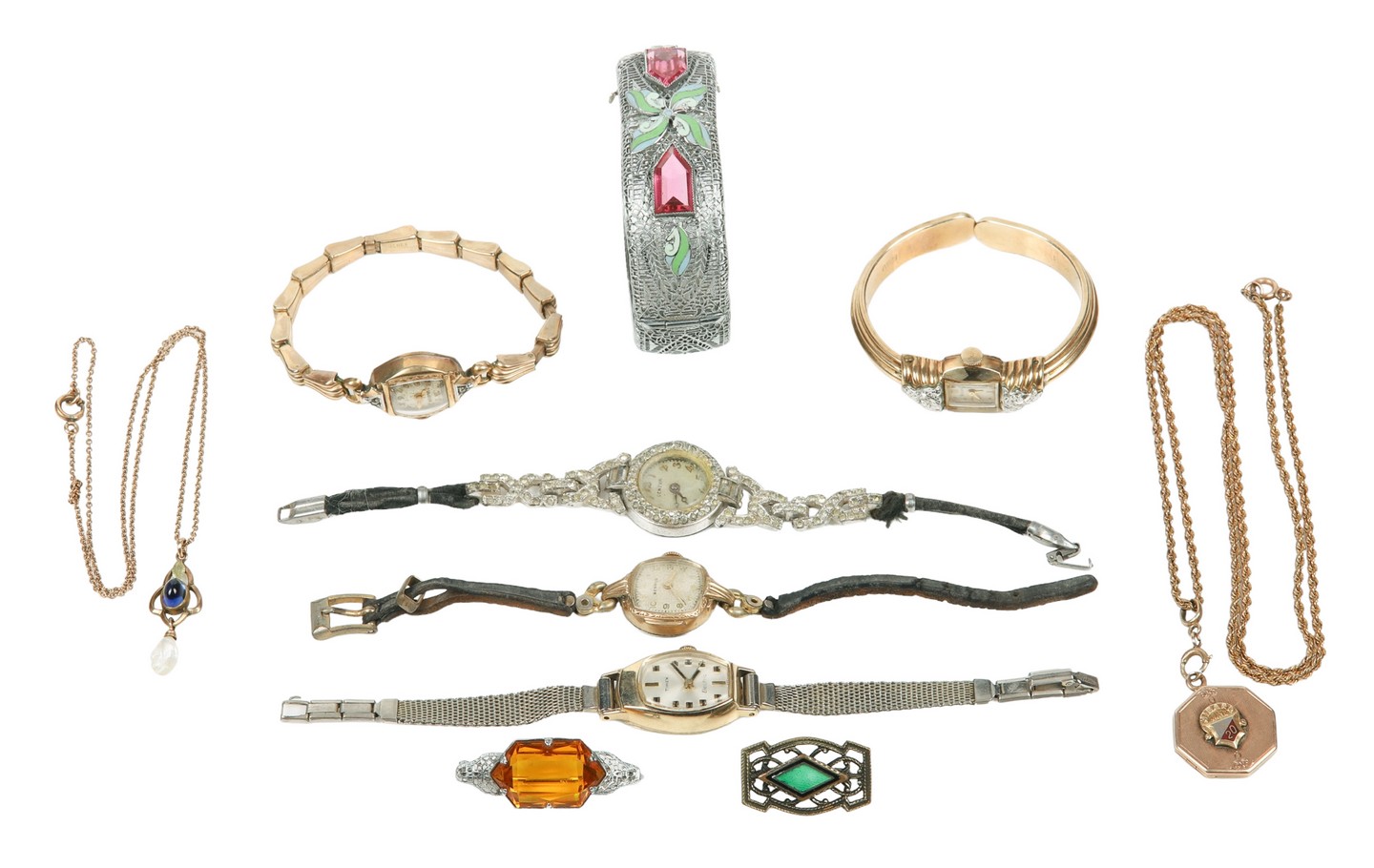 Vintage jewelry and watch group to include