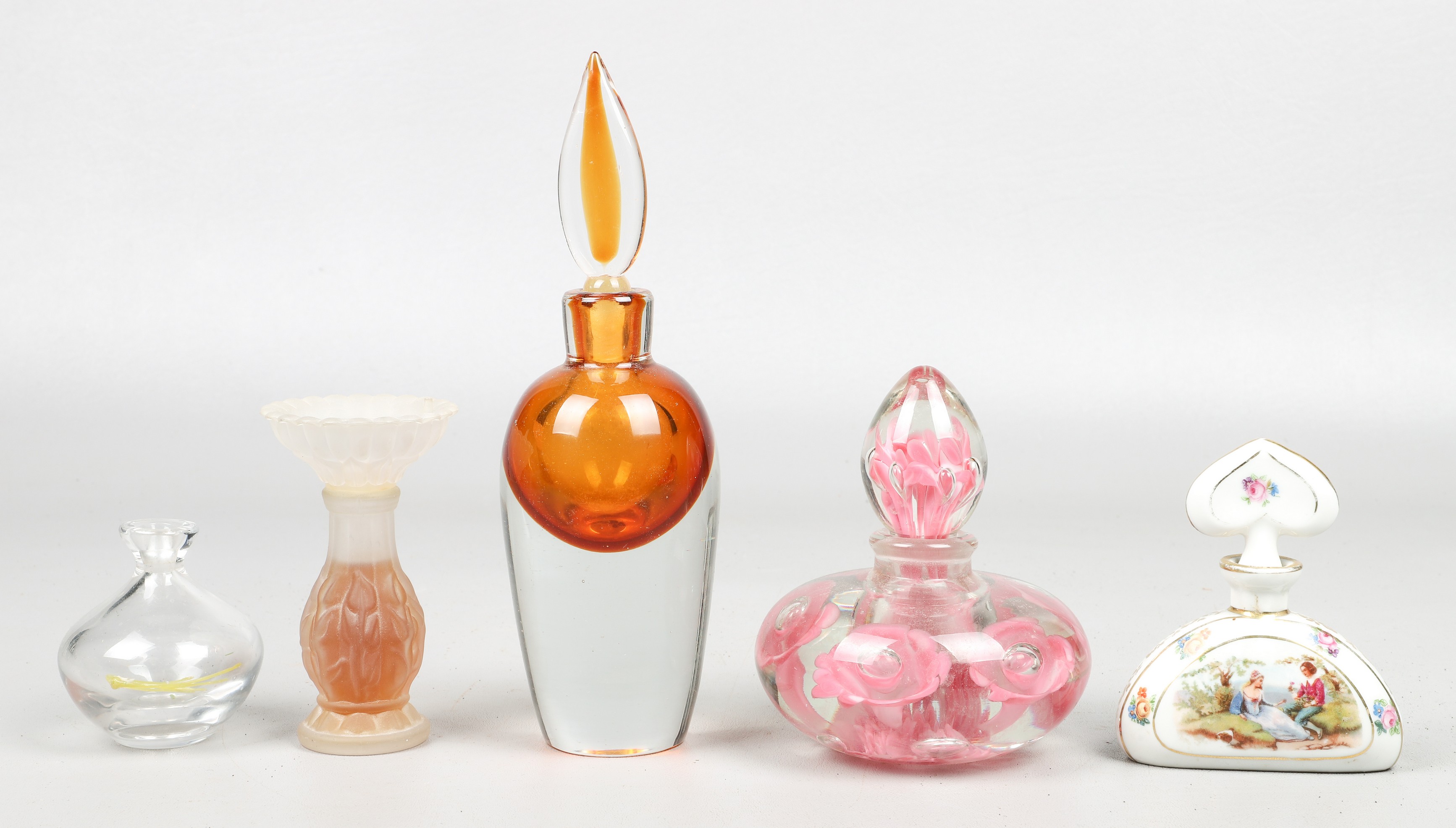 (5) Scent bottles, c/o clear & amber