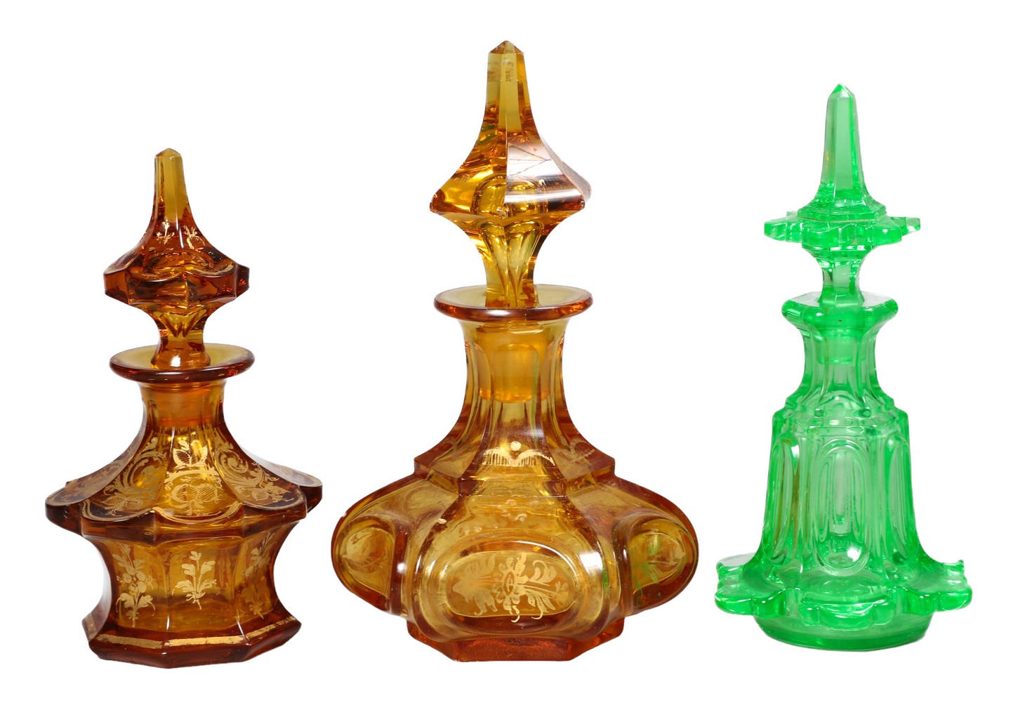 (3) Czech scent bottles, in parcel gilt
