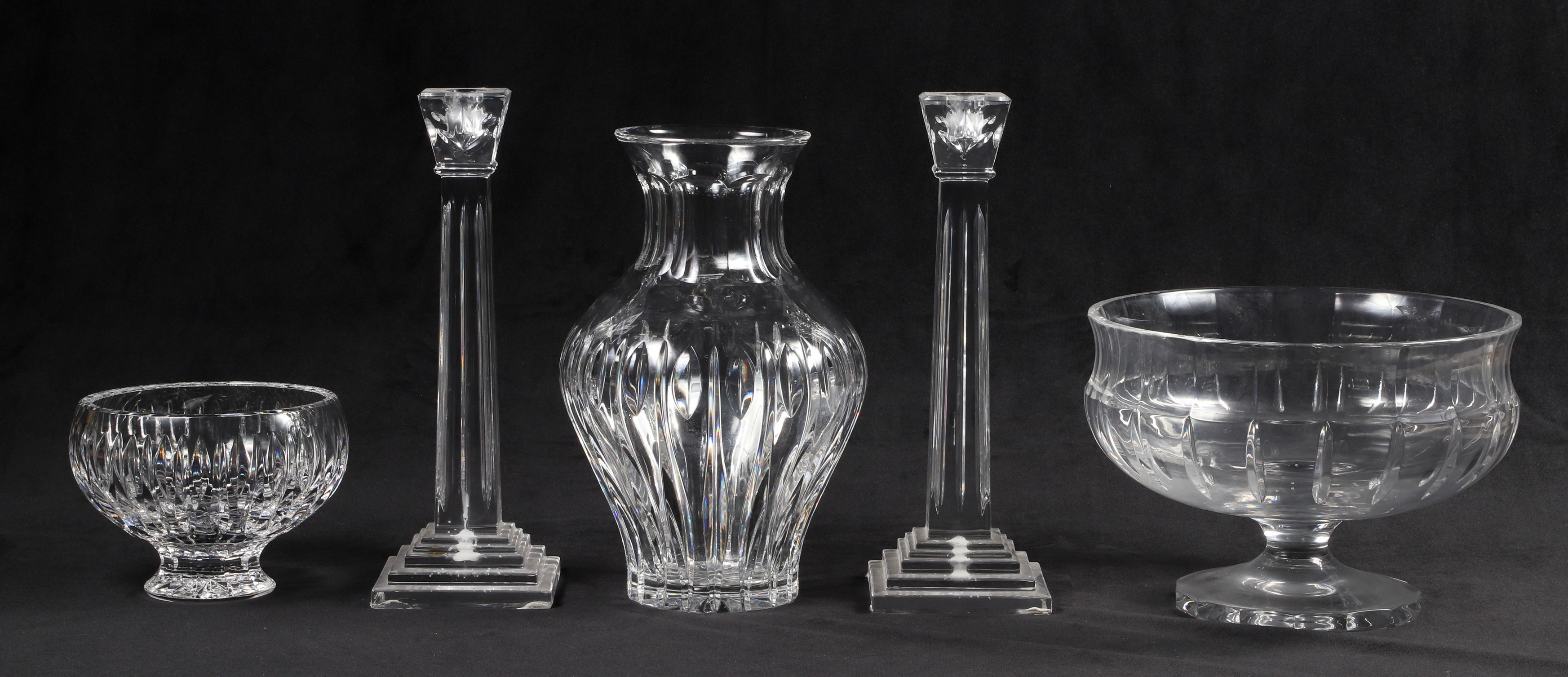 Waterford crystal vase, bowl, candlesticks