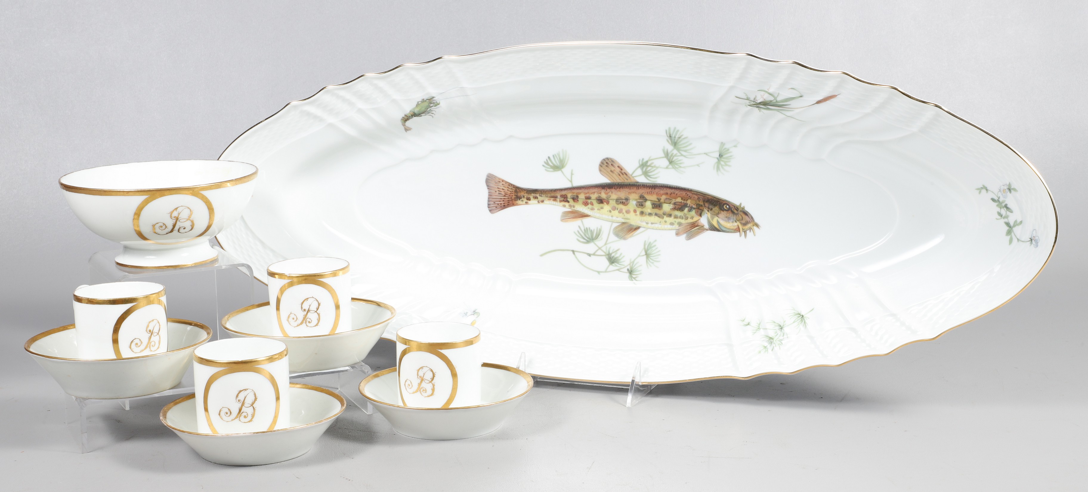 Ginori fish plate and gilt porcelain