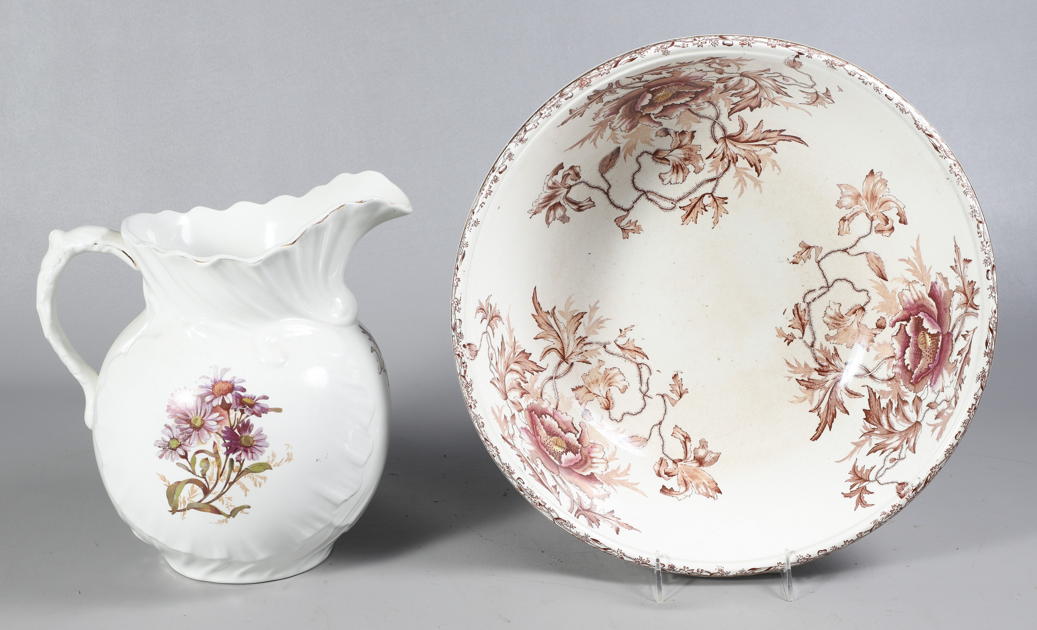 Transferware pitcher and basin in floral