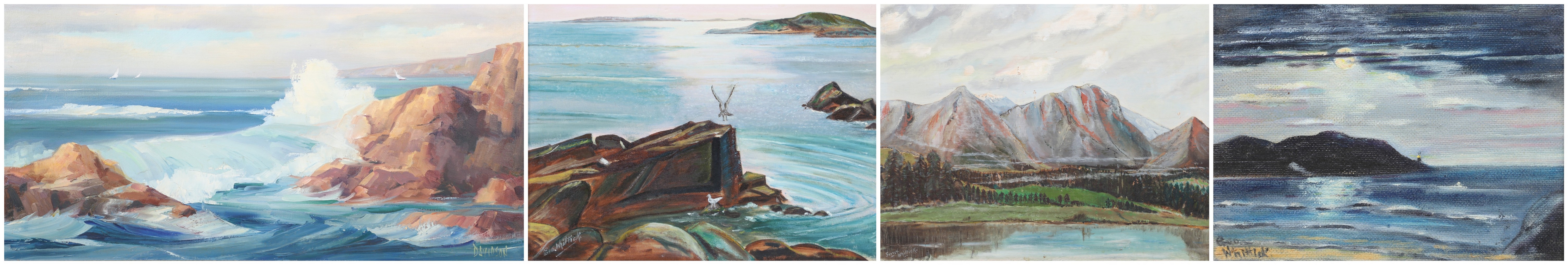 4 Framed Oil Paintings, large seascape