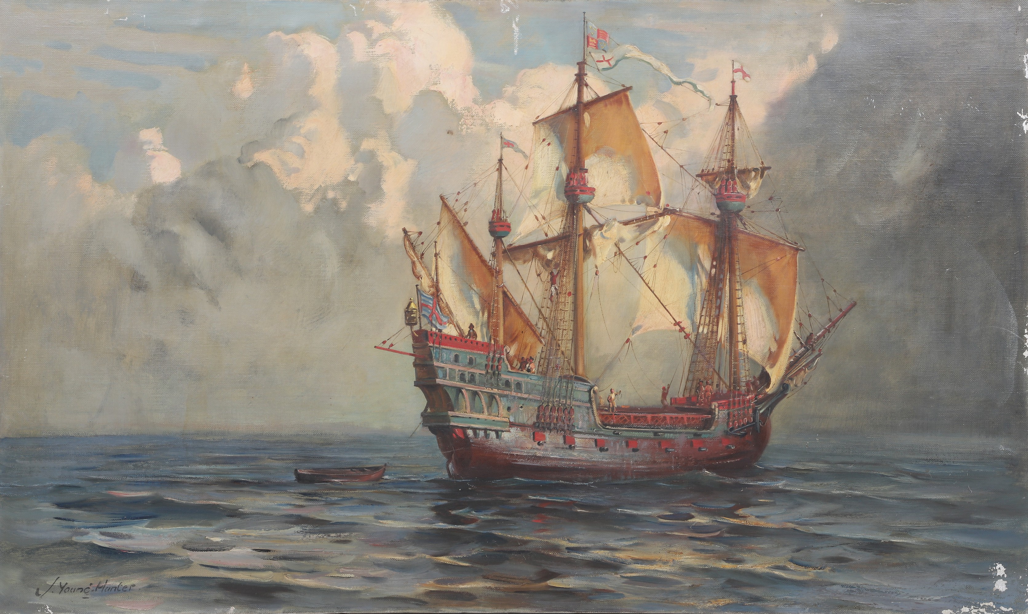 Large Antique Marine Painting,
