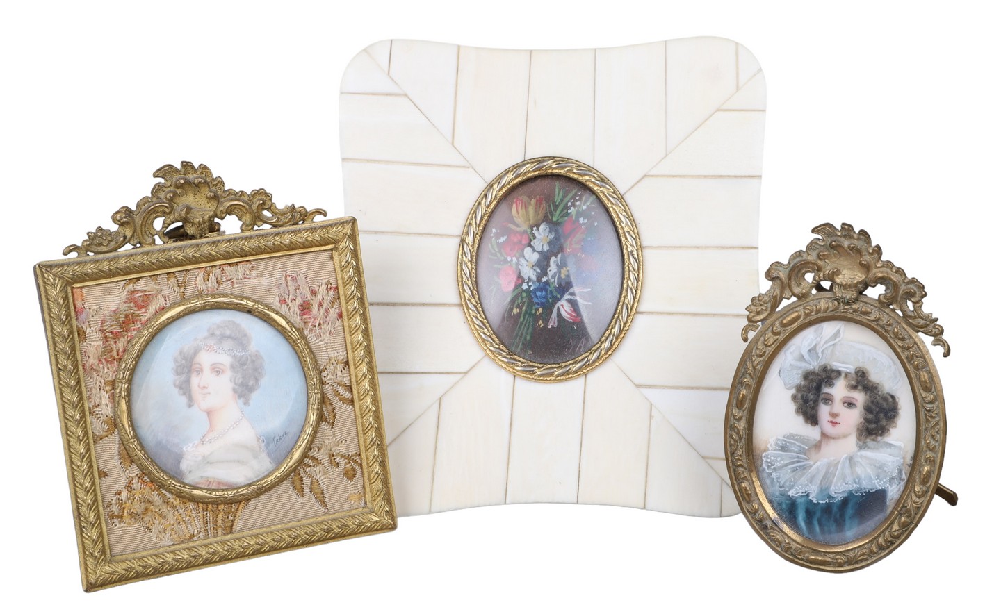 (3) Miniature paintings on porcelain,