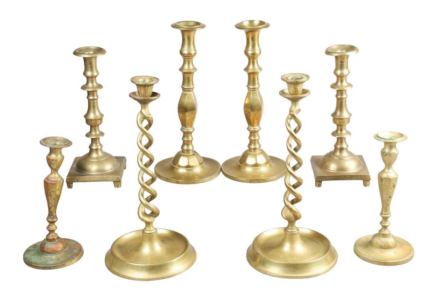 (4) Pair brass candlesticks, c/o