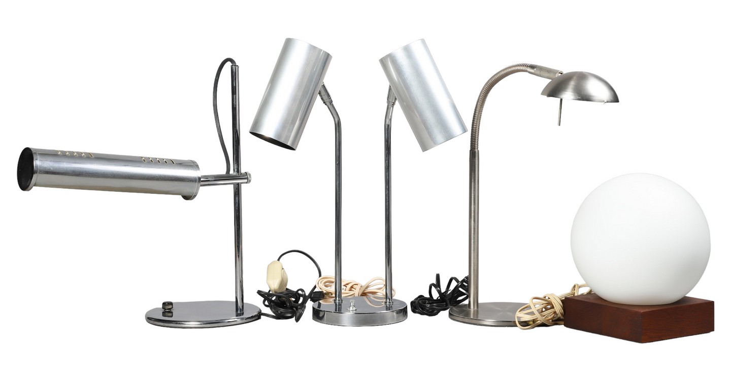 (4) Lamps, c/o (3) Chrome desk